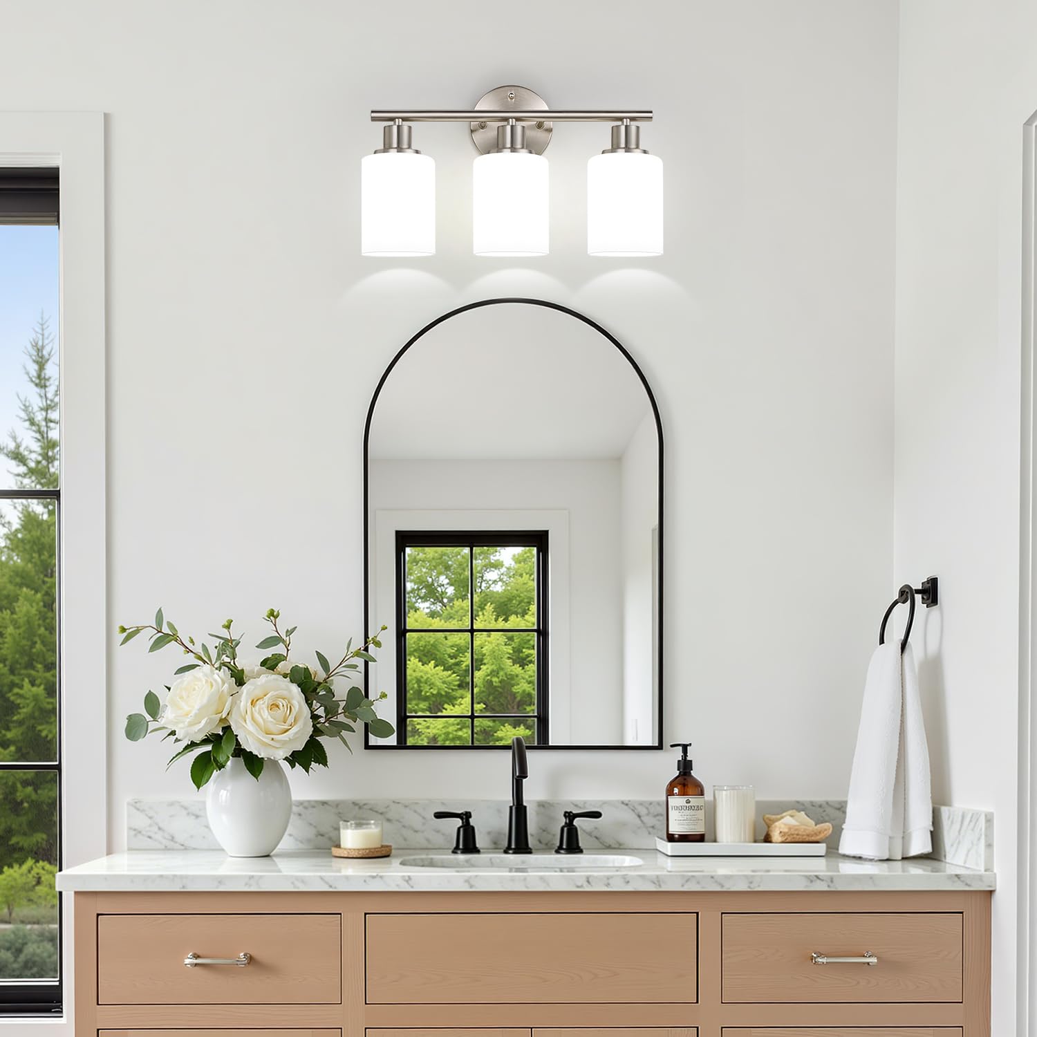 Zarbitta 3-Light Bathroom Light Fixtures, Brushed Nickel Vanity 