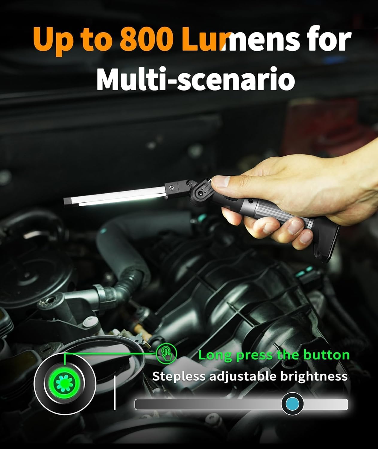 Magnetic Work Light - 800 Lumens Rechargeable Work Light with Multifunctional Foldable Design, 2200 mAh Mechanic Light, 3 Lighting Modes Magnetic Flashlight for Car Repairing/Emergency, 1 Pack - Image 2