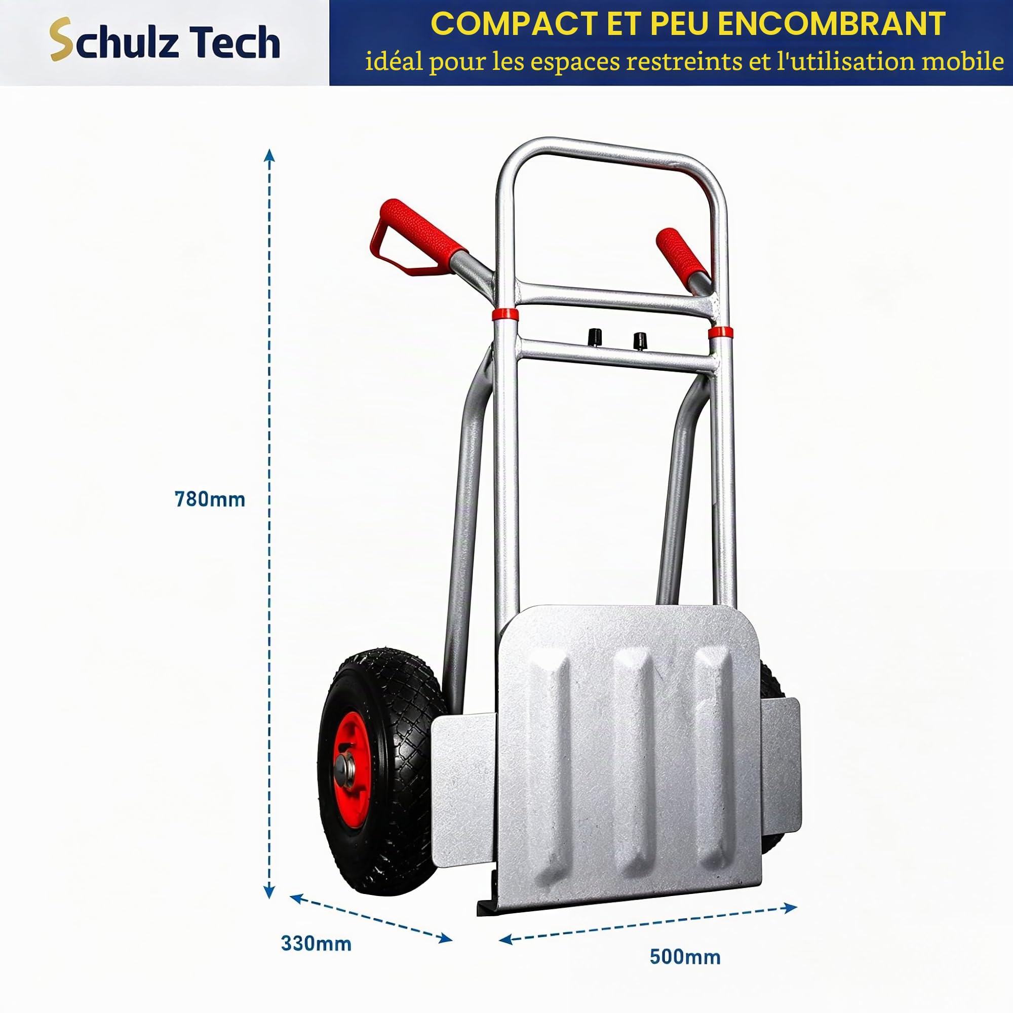 Diable pliable - Charge maximale : 200 kg - En acier de qualité supérieure - Ergonomique - Pour stockage, déménagement et caisses à boissons - Pelle XL - Poignées de sécurité - Pneus