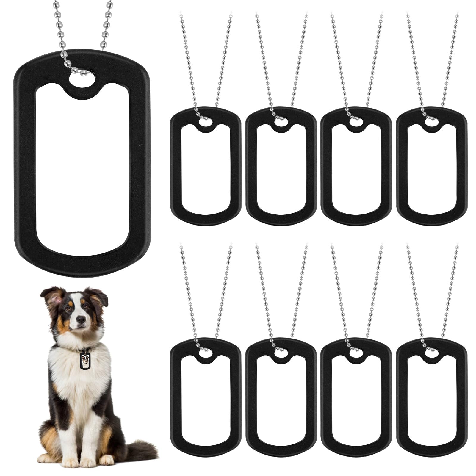 Prasacco 8 Pack Dog Tag Silencer, Silicone Black Dog Tags with 8 Chains Black Army Dog Tags Silencers Military Rubber ID Tag Protector to Reduce Noise and Protect Tag(5.2 * 3.1cm/2.1 * 1.2Inchs)