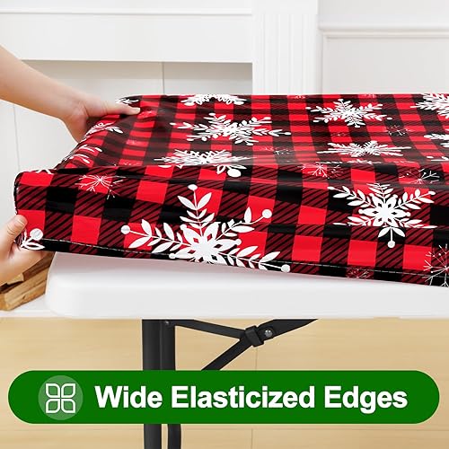 Miniatura 2 de smiry Mantel rectangular de pícnic, fundas elásticas impermeables para mesas de 6 pies, manteles de vinilo con parte trasera de franela lavable para