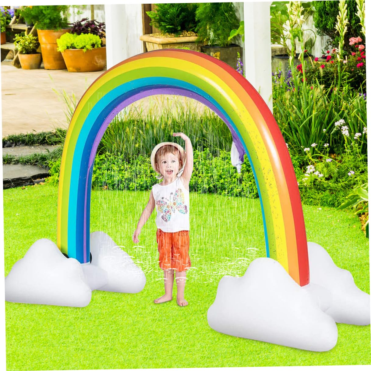 Arcoíris Inflable Aspersor para Niños, Juguete de PVC Resistente para Jardín y Césped, Adecuado para Juegos de Agua al Aire Libre