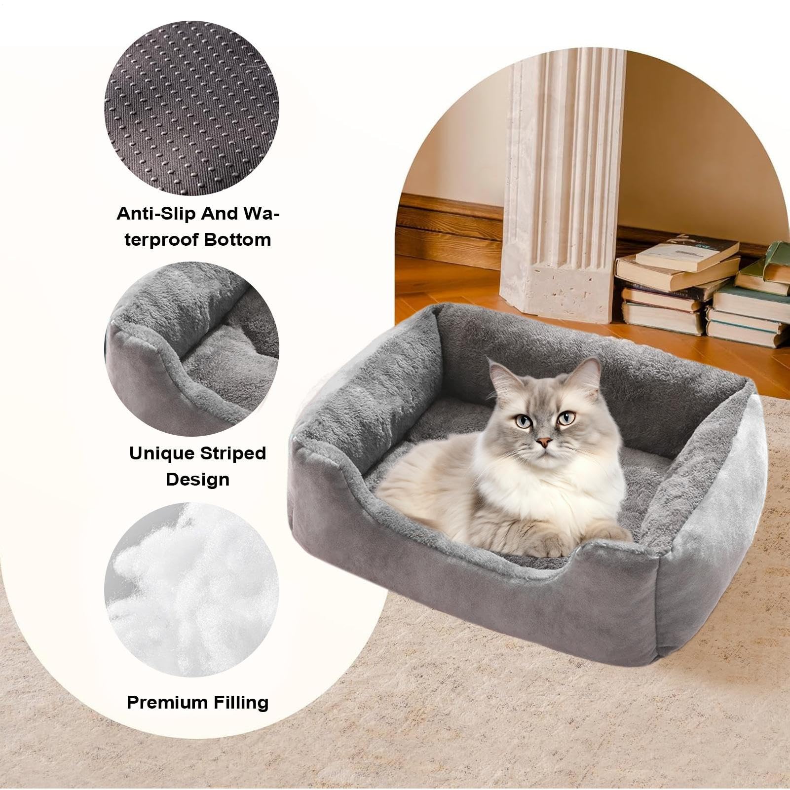 Cama para Perros Cama para Mascotas de Cachorros y con Fondo Antideslizante | Colchón Calmante y Calentador para en Interior Sala de Estar y Exterior Patio