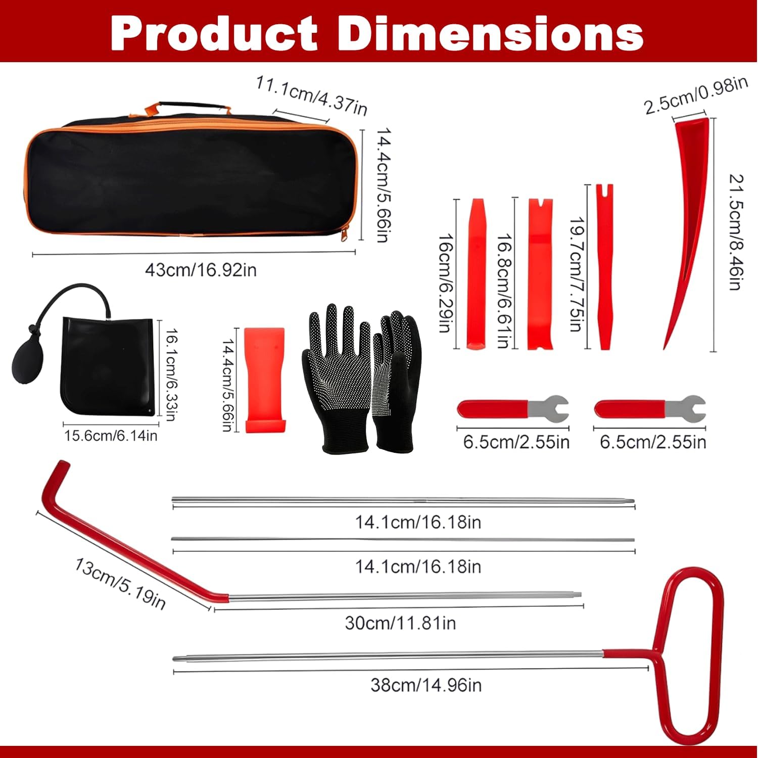 HIGH & SKY Car Tool Kit – Solid Steel Rod 68 Inch with Air Wedge & Pump | Multipurpose Car Repair Tool Kit for Vehicles, Home & Garage Use