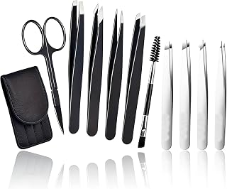 11 piece eyebrow tweezers set, professional stainless steel tool for eyebrow trimming, facial care, and precise removal of... Price In India