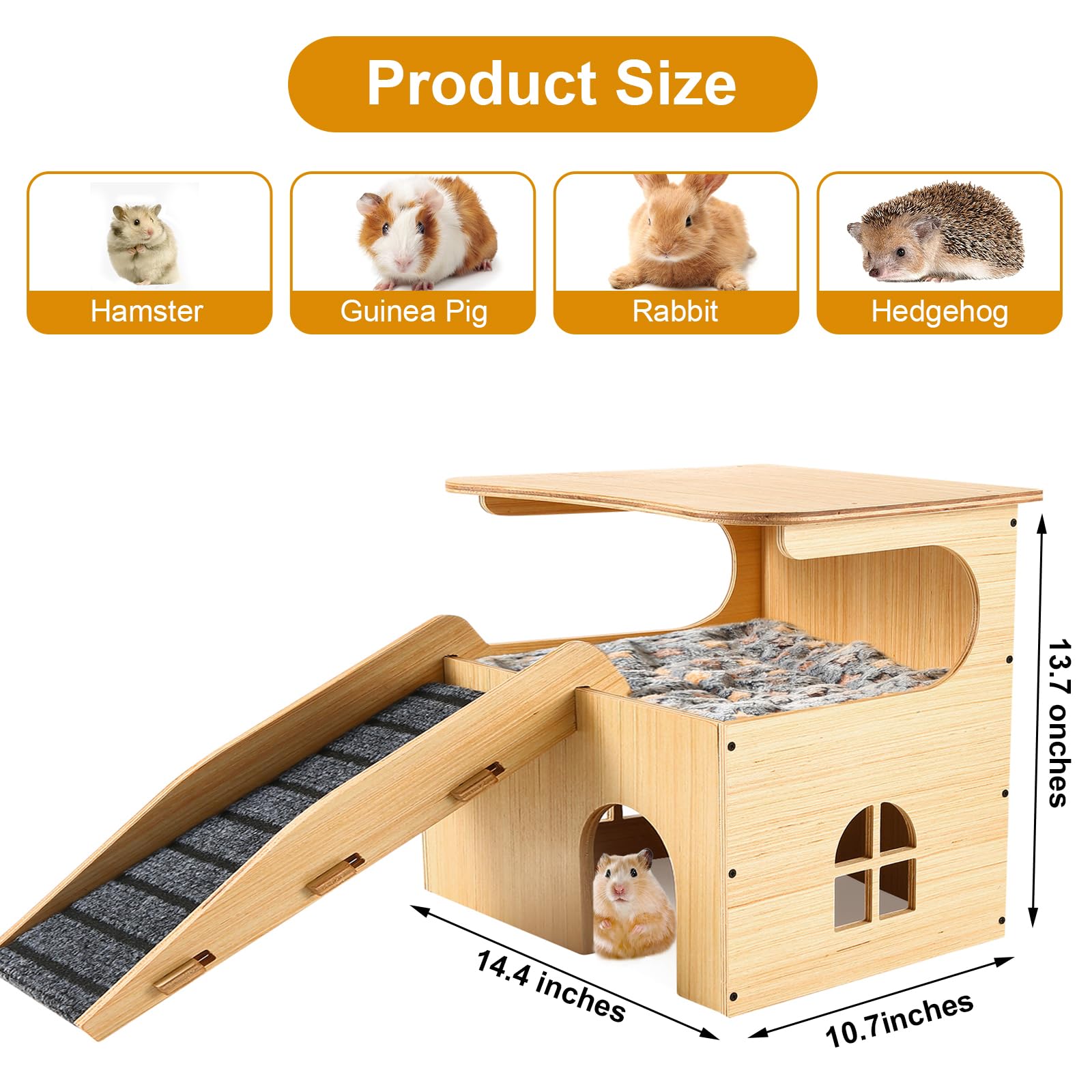Château de cochon d'Inde, cachette château pour cochon d'Inde, maison en bois pour hamster avec escaliers et tapis, petit lit durable pour cochillons, chinchilla, rat, hamster, lapin