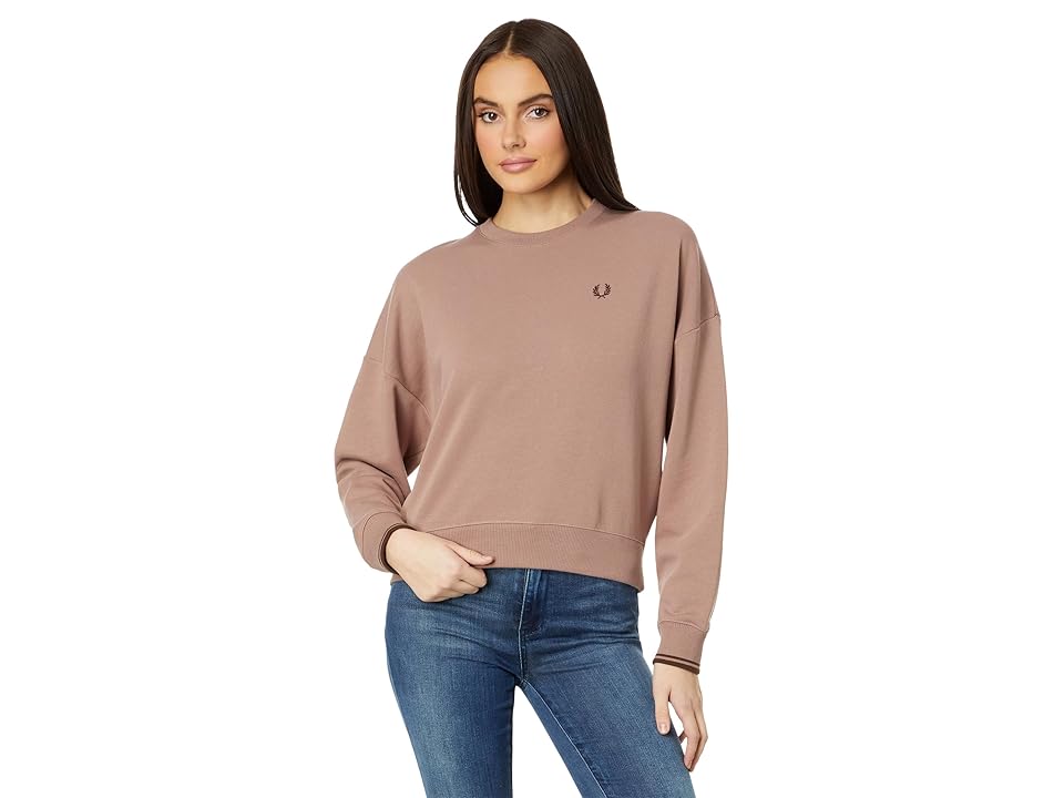 Fred Perry Tipped Sweatshirt (Dark Pink) Women's Clothing INTERNATIONAL SHIPPING
