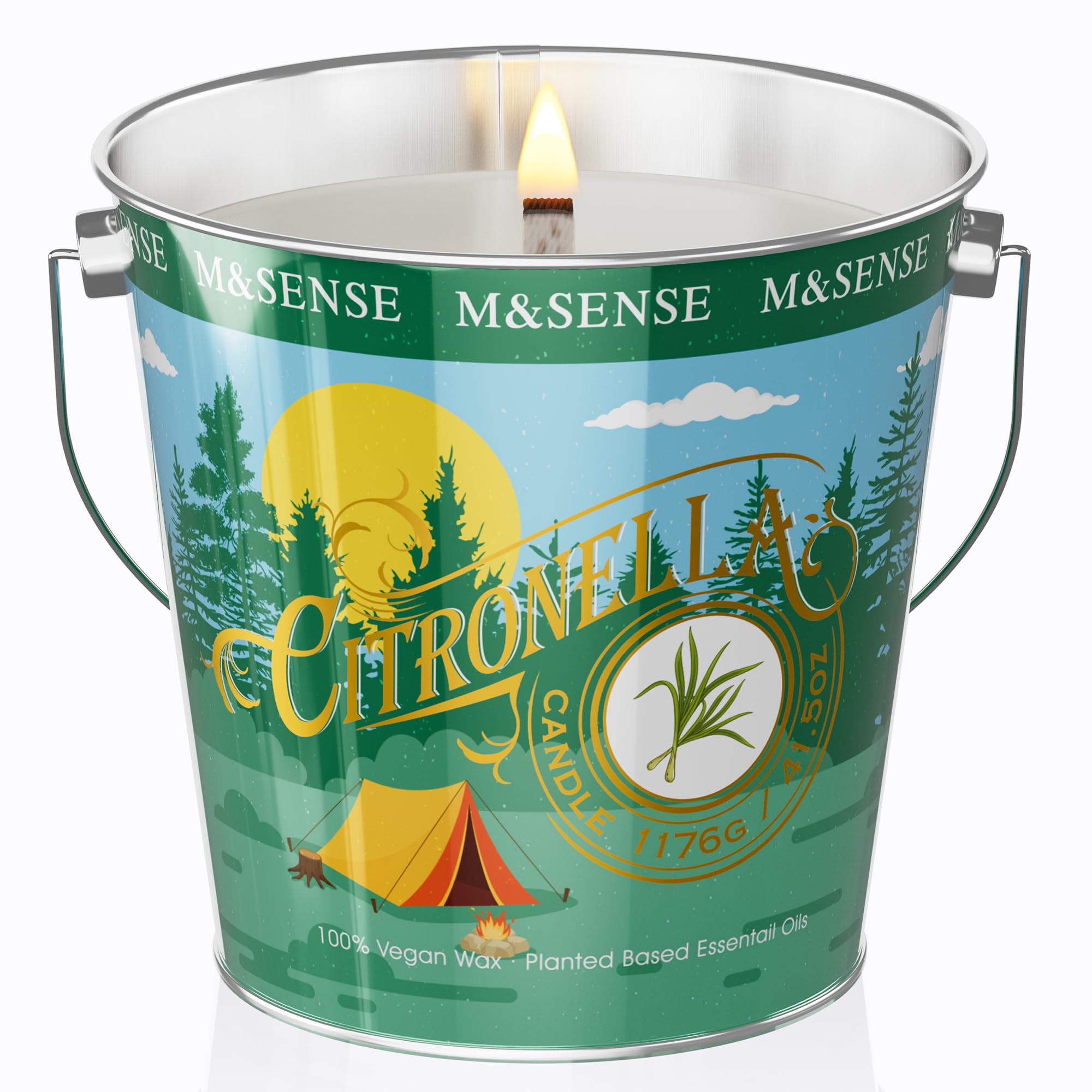 M&SENSE Citronella Candles Outdoor, 220 Hours Burn Natural Citronella Oil Soy Candle for Patio Camping, 41.5oz Large Long Lasting Lemongrass Summer
