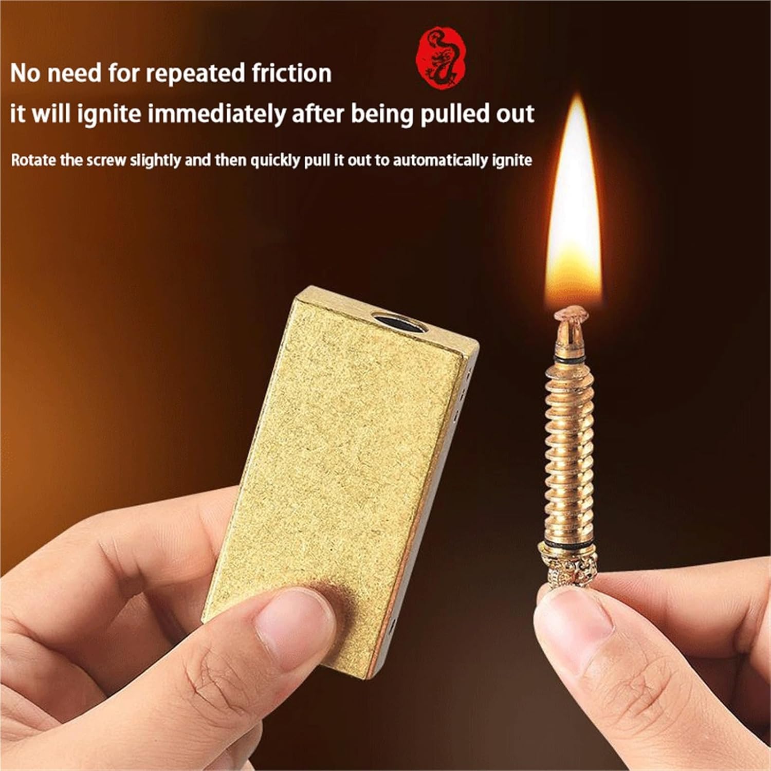 Antique Silver knurled Kerosene Lighter, Match Lighter, Hand-Embossed, Mechanical Ignition, Suitable for Collection/Gift (Kerosene not Included)(Gold)