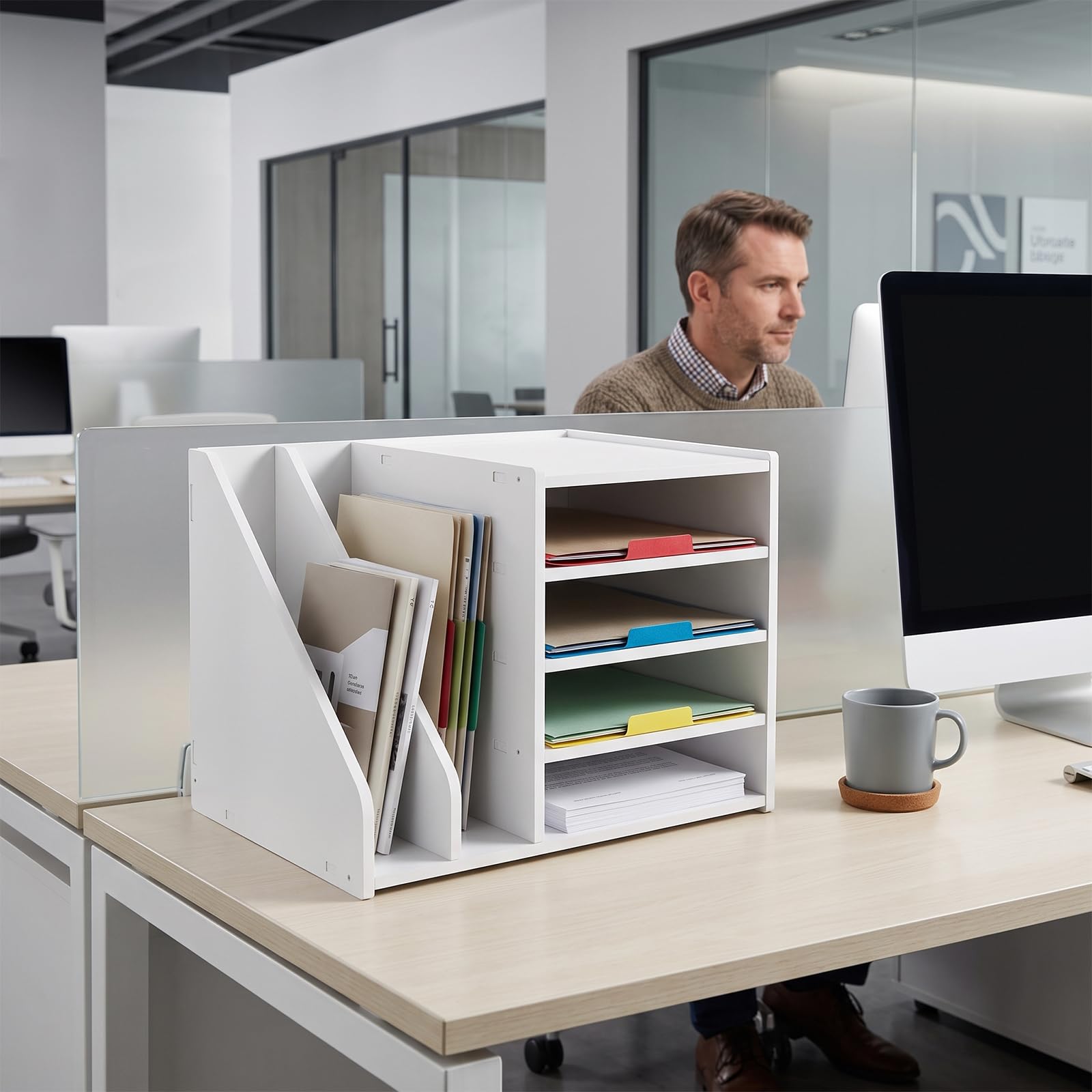 Organizador de escritorio (PVC, 39 x 31 x 30 cm), color blanco