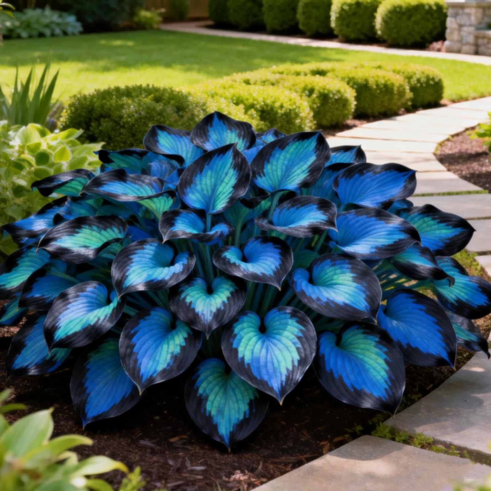 Midnight Blue Heart Hosta Bulbs: Fast-Growing ＆ Shade-Tolerant, Perfect for Garden Borders & Landscapes, Excellent Display -6 Bulbs-D