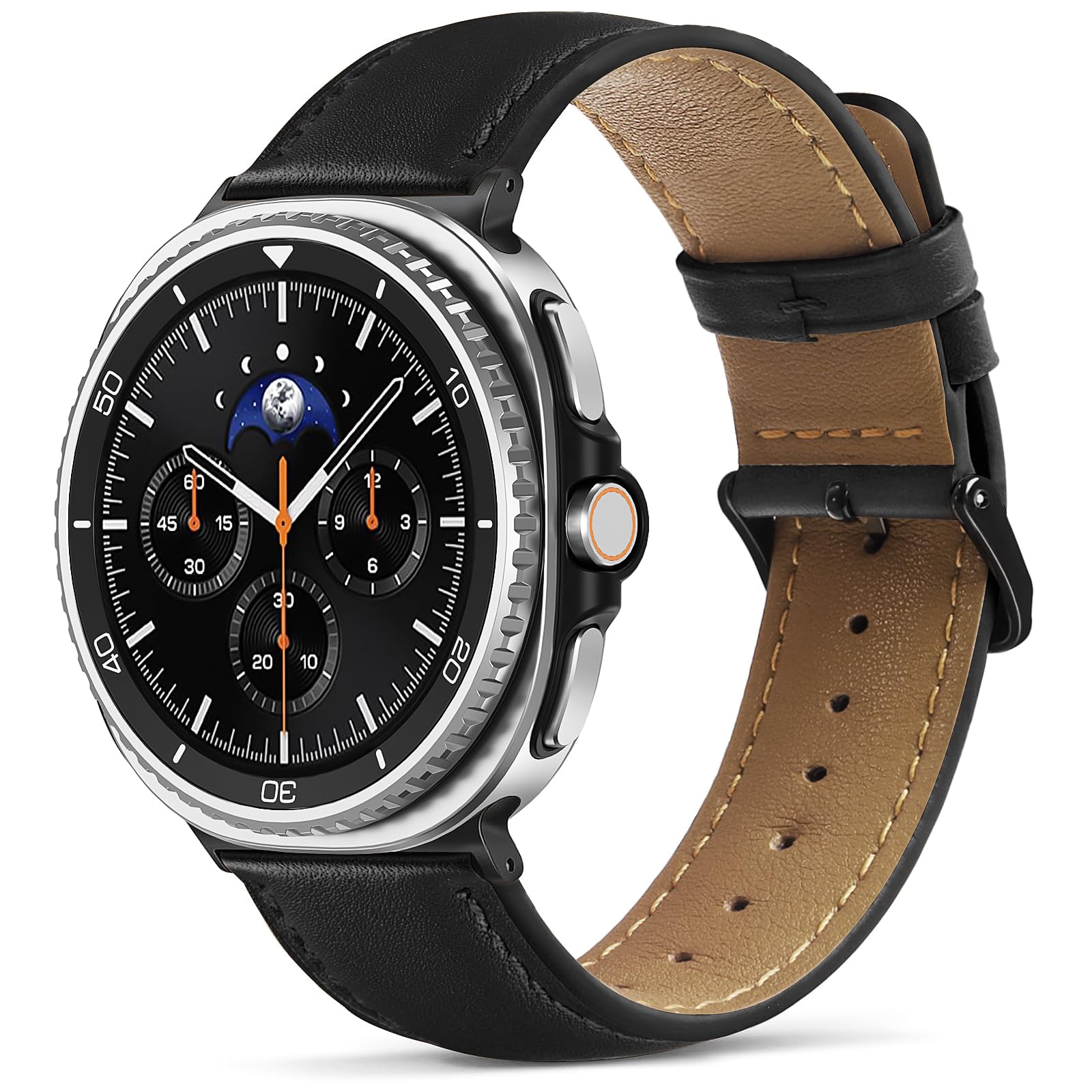 Leder Armband kompatibel mit Samsung Galaxy Watch 8 40/44mm Classic 46mm | Lederarmband No Gap Metallanschluss für Galaxy Watch 8/8 Classic (2025) Weich & Leicht Echtlederband für Herren Damen