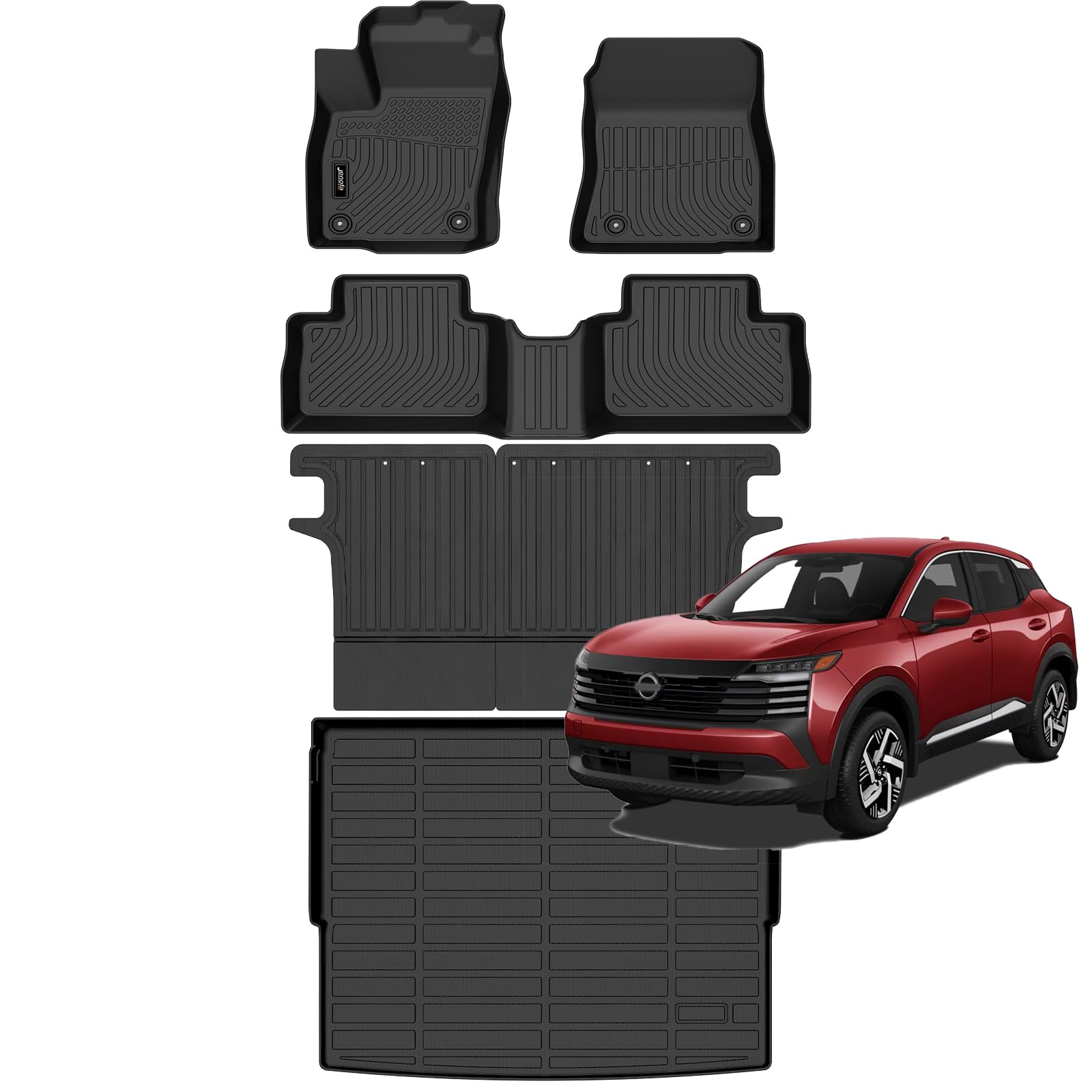 Jenofa-for 2025 Nissan Kicks SR SV (Only fit Upper Cargo Deck) All Weather Floor Mats Automotive Car Mat for Kicks Non-Slip Waterproof Accessories (Floor Mats & Rear Seat Back Mats & Cargo Liner)