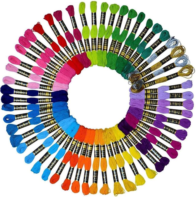 LE PAON 100％Cotton Embroidery ＆CrossStitch Floss- Bracelets String - Crafts Floss - 52pcs Premium Rainbow Color Embroidery Thread and Free Set of 4pcs Metallic embroidery thread