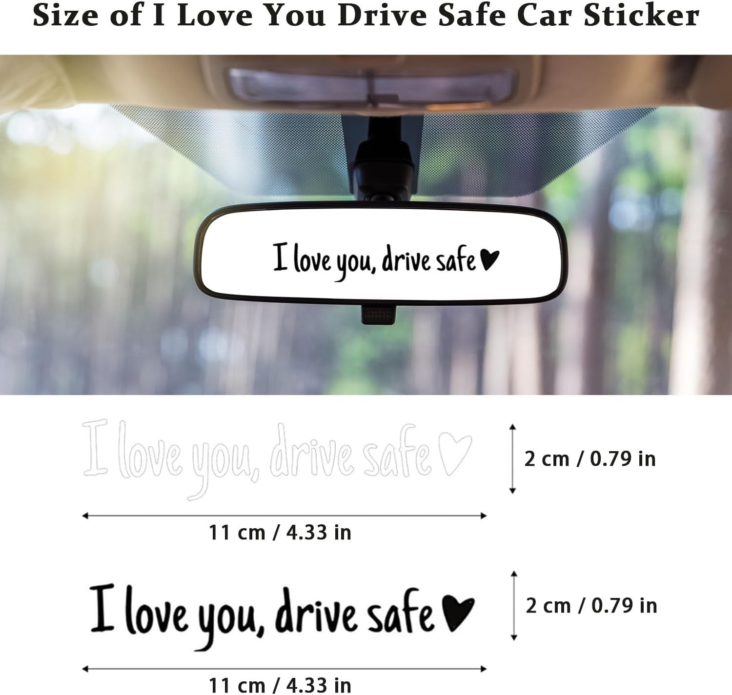 8PCS I Love You Drive Safe Mirror Decal, I Love You Drive Safe Car Rearview Mirror Decal, Car Stickers for Window Safety Reminder (black + white) - Image 5