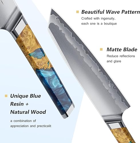 Miniatura 4 de FINTISO Cuchillo de chef de 8 pulgadas en S35VN cuchillo de chef japonés con núcleo de acero en polvo, cuchillo de cocina de acero revestido de 7