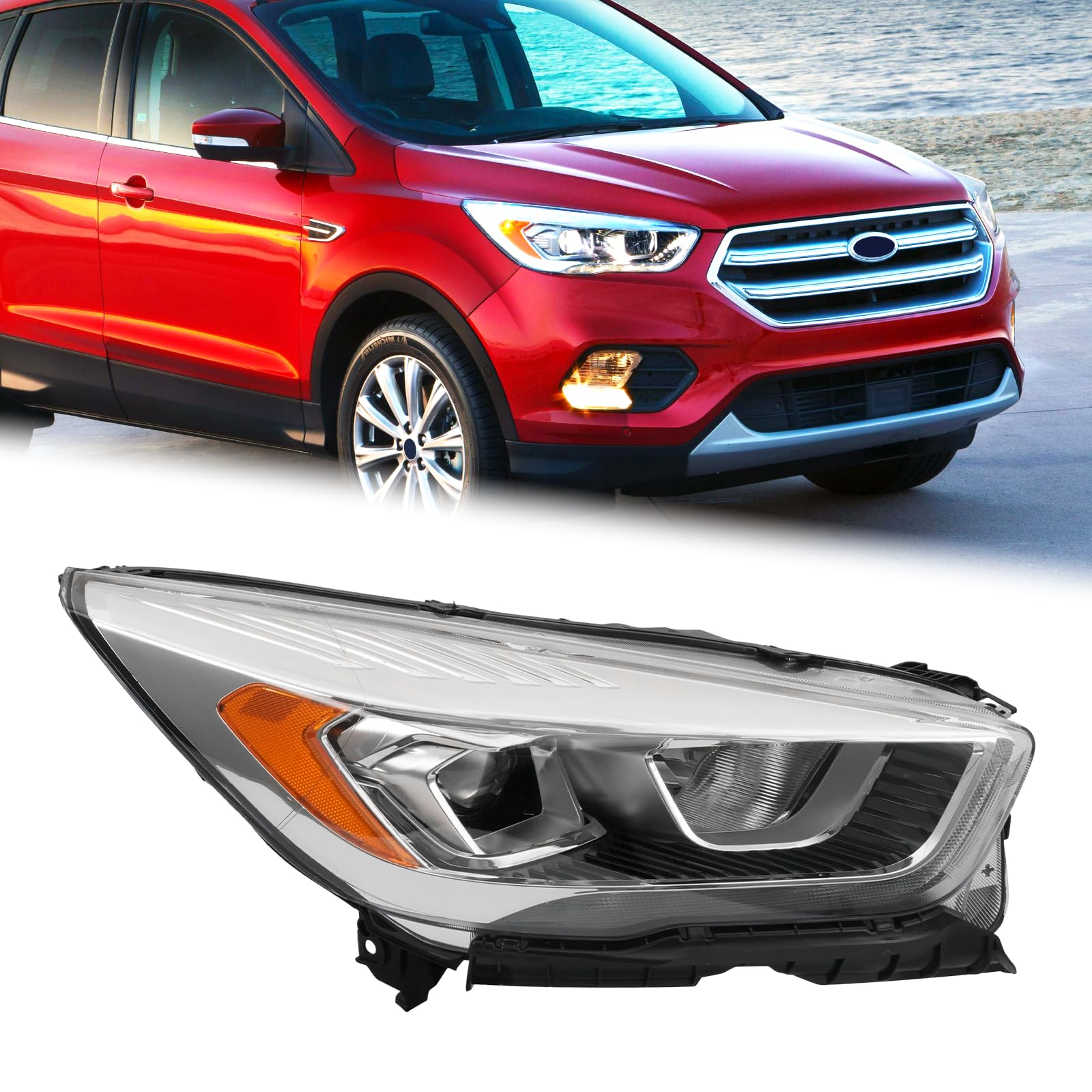 Photo 1 of Duolctrams Right Passenger Side Halogen Headlight for 2017-2019 Ford Escape