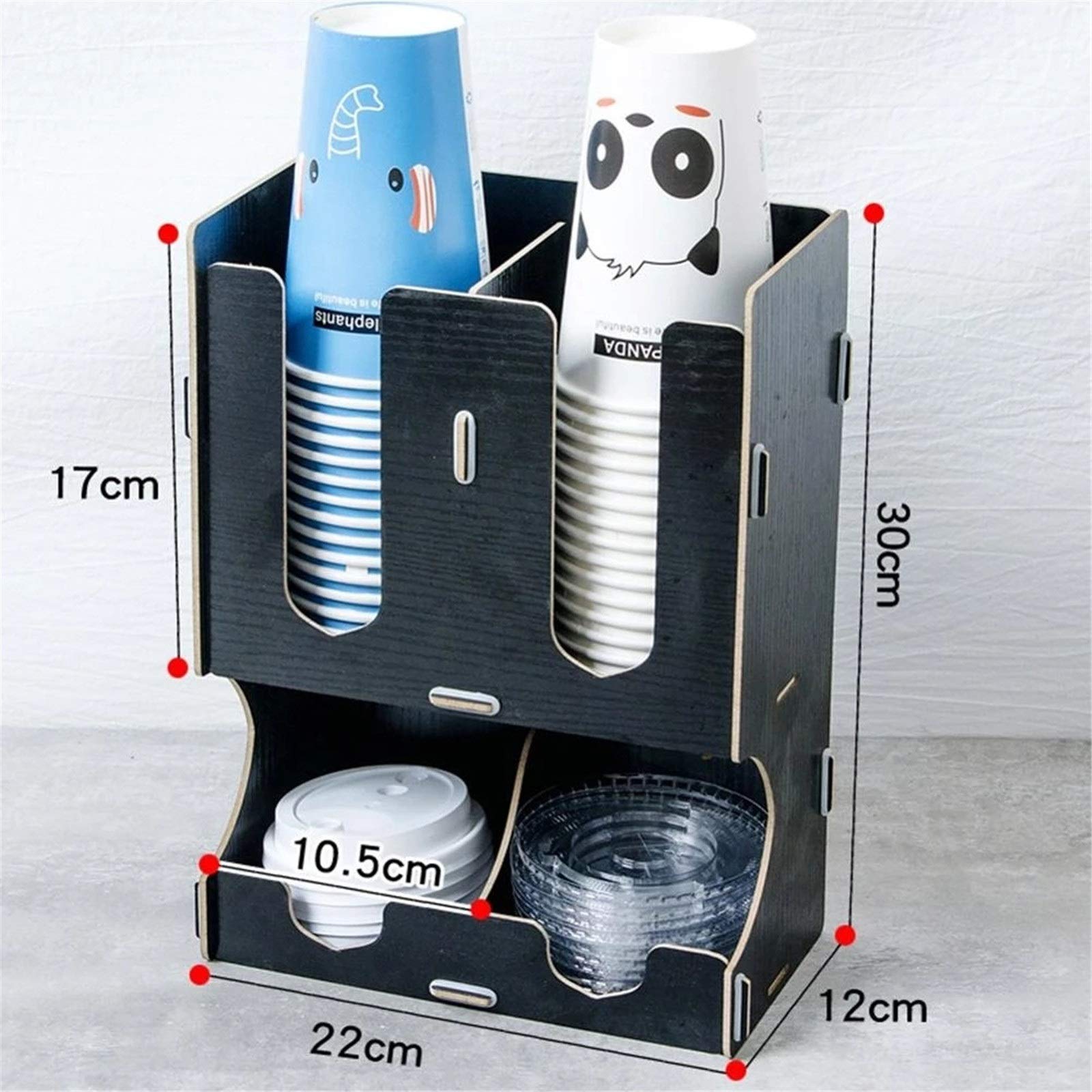 Dispensador de vasos desechables Portavasos desechables de madera Compartimentos múltiples Bebidas de café Vasos de papel Tapas y pajitas Organizador de bricolaje Caja de almacenamiento Portavasos de