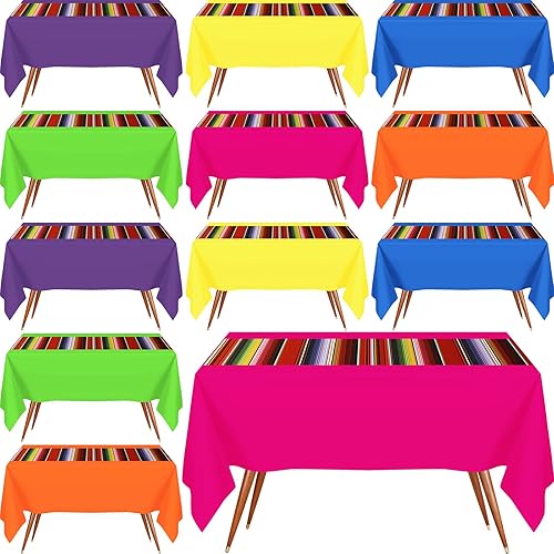 Miniatura 8 de Mantel de fiesta mexicana de 54 x 108 pulgadas, mantel de plástico a rayas para decoración de fiesta mexicana (fondo negro, 6 unidades)