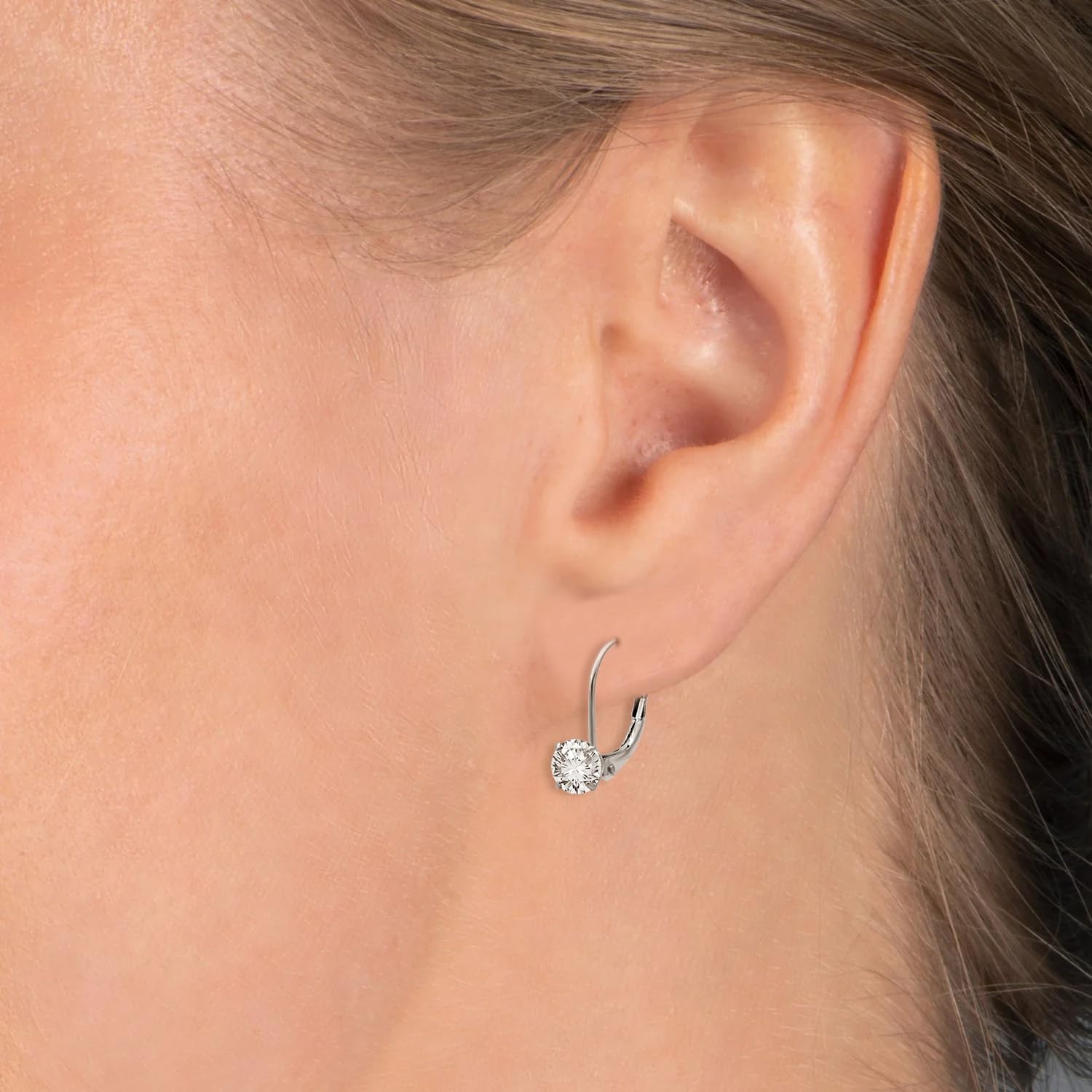 Jewelili 10K White or Yellow Gold Drop Earrings with 5 MM (1 Cttw) & 6 MM (1.5 Cttw) Round Cut Cubic Zirconia