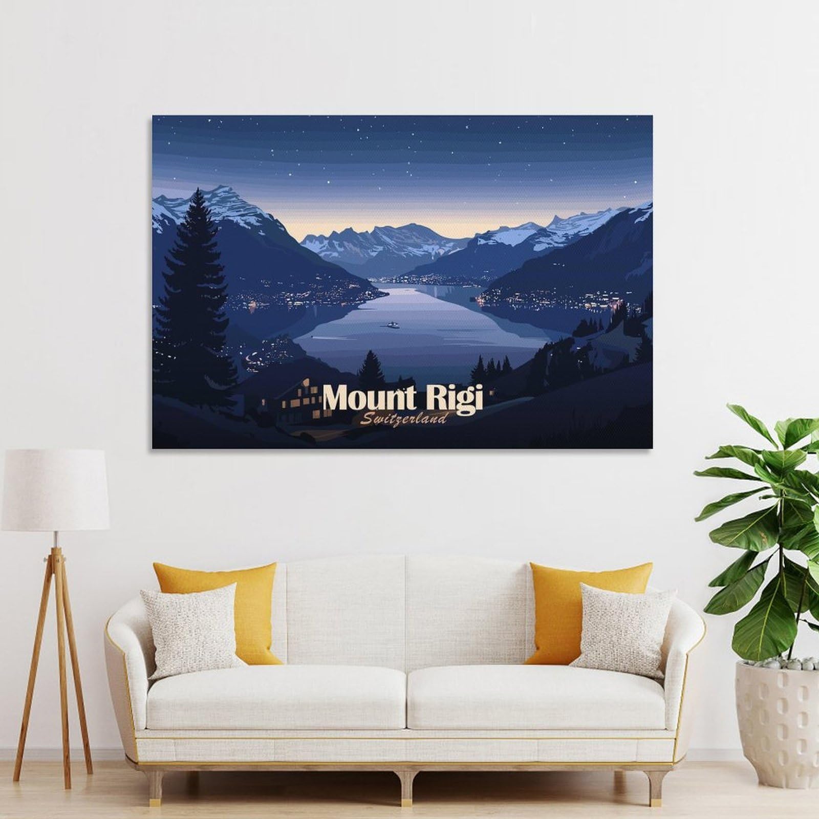 Junmoney Unframe-Style-24-1 Mount Rigi, Switzerland At Night Home Decor Wall Art 24X36inch(60X90cm), For Lounge, Bedroom Or Personal Spaces, Gift Idea For Housewarming And Birthdays