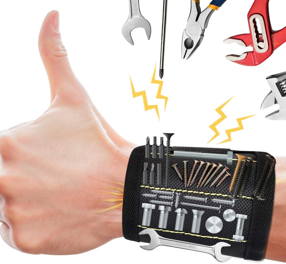 Magnetic Wristband for Holding Tools, Comfortable Durable Magnetic Tool Wristband with Super Strong Magnets for Screws, Nails, Bolts, Drill Bits, Scissors - Cool Birthday Gifts for Men Husband (black)