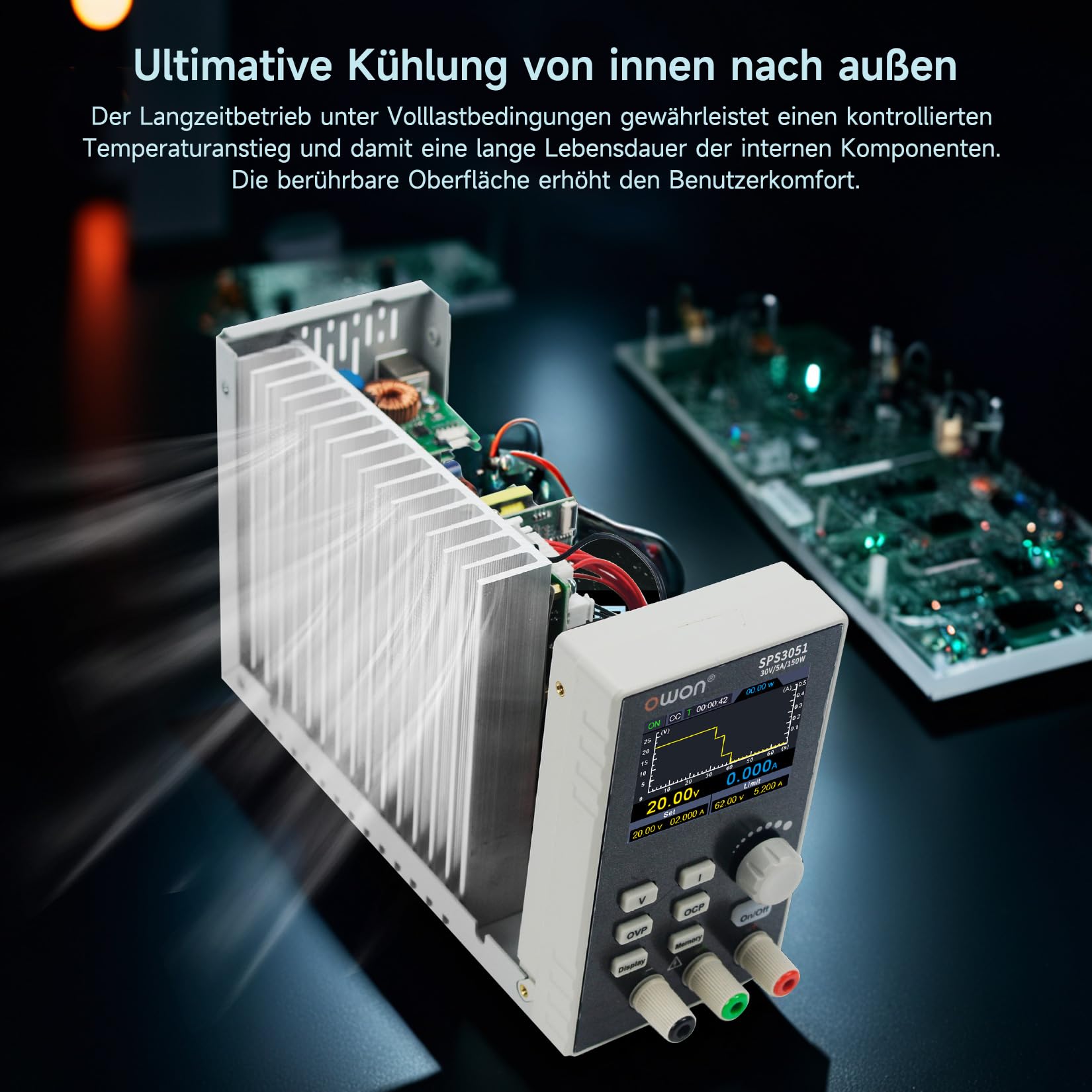 OWON SPS3051 DC-Netzteil Einkanaliges Programmierbares, Labornetzteil mit Ausgangsgenauigkeit bis zu 10mV/1mA, Ausgangsbereich 0-30V/0-5A, Ausgangsleistung 150W, 2,8-Zoll-TFT-LCD-Bildschirm