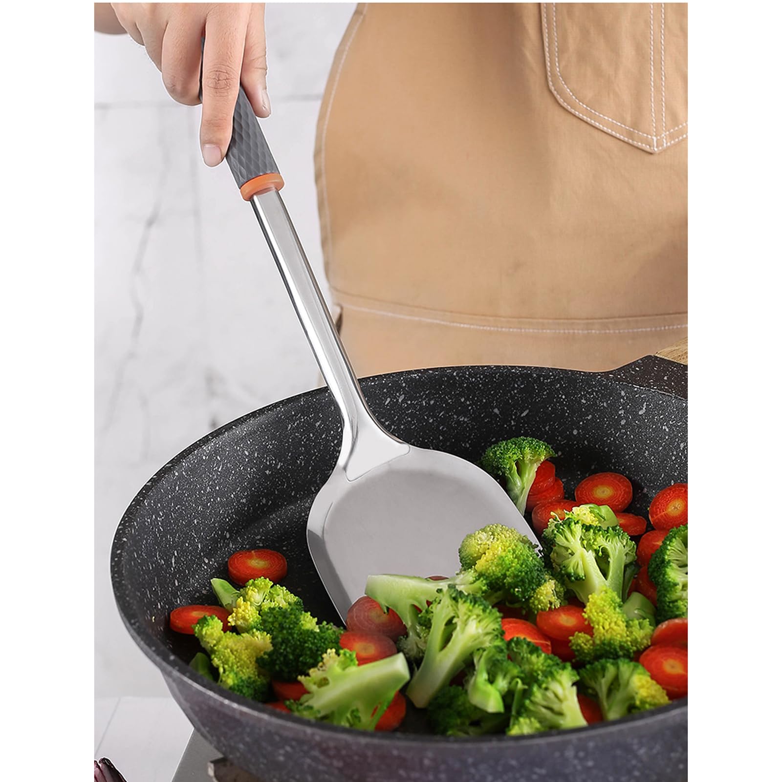 Kochlöffel-Set Aus Edelstahl, Küchenutensilien-Set Mit Löffel, Solider Wok-Spatel, Schlitzspatel, 430er-Edelstahl-Kochlöffel-Set Zum Kochen Und Backen (7 Teilig)