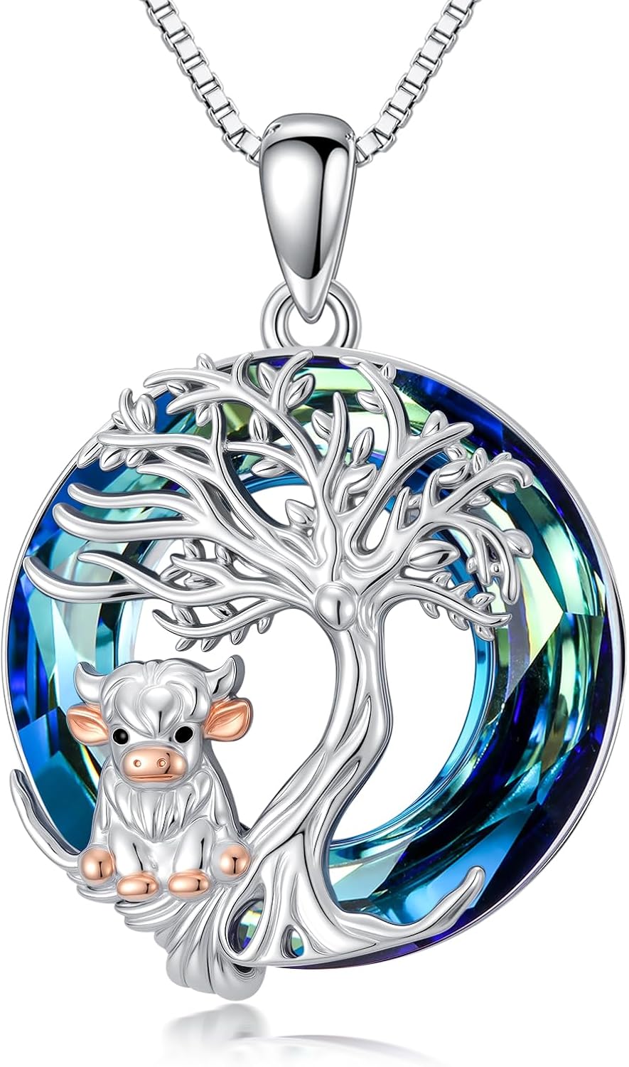 Tree of Life Mushroom Necklace 925 Sterling Silver Tree of Life Animal Crystal Pendant Necklace Birthday Christmas Jewelry Gifts for Women