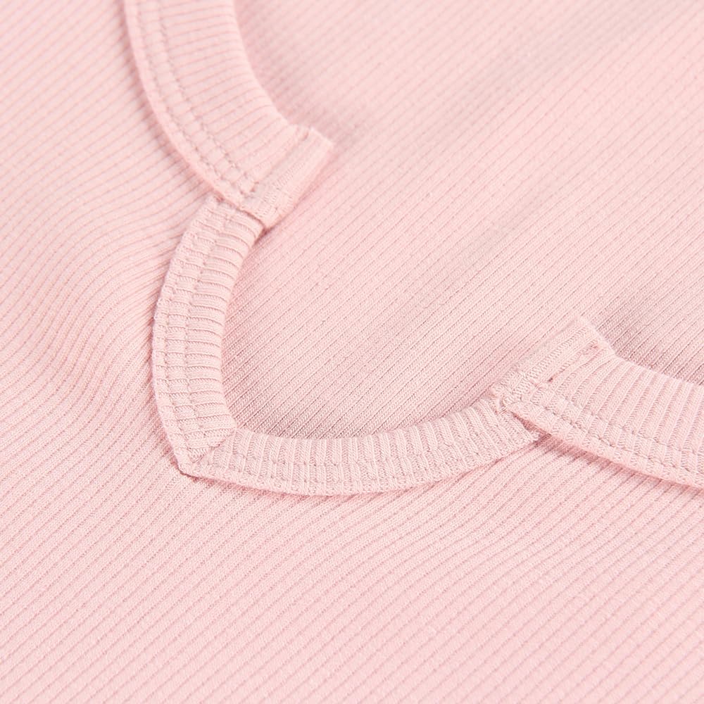 PALINDA Women's Notch V Scoop Neck Ribbed Fitted Shirt Basic Short Sleeves Tee Shirt Top - Image 3