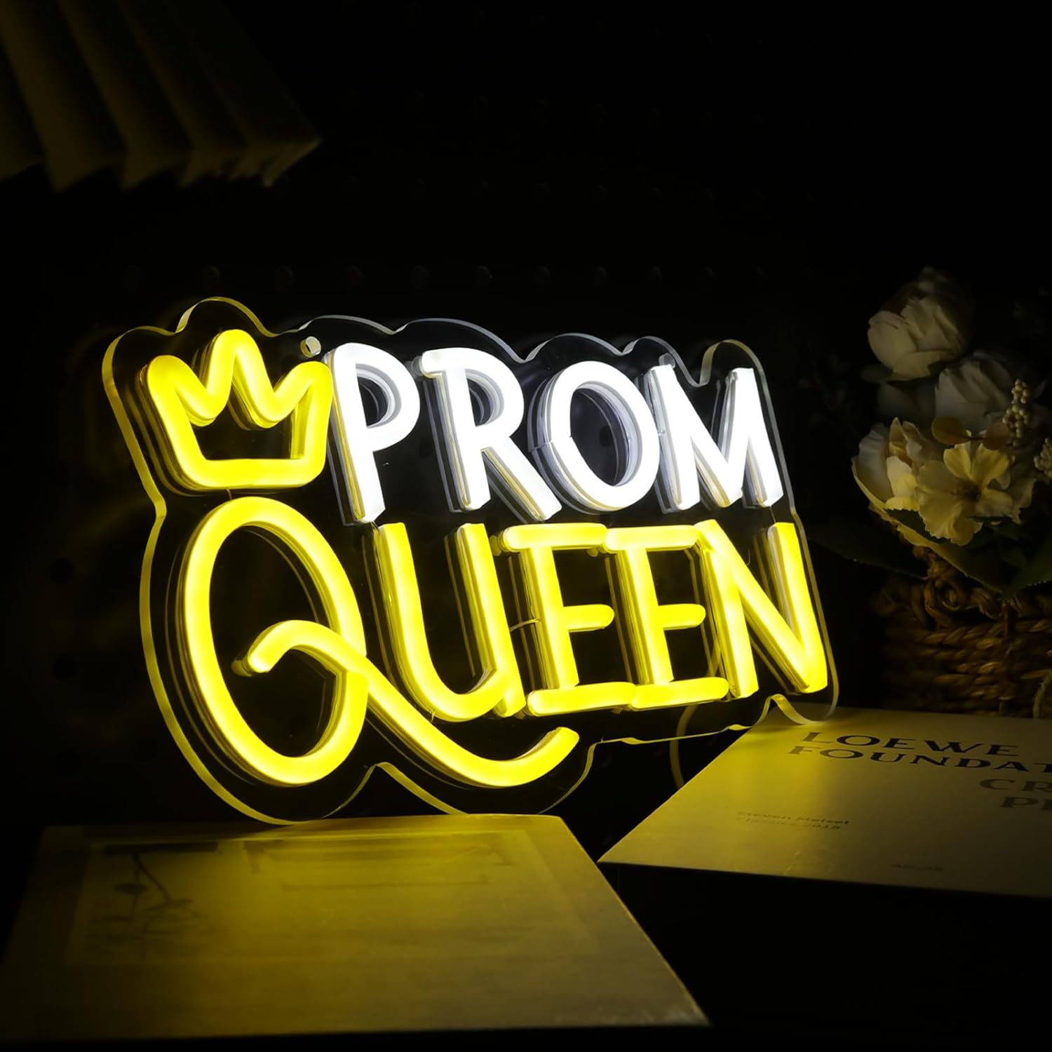 Prom Queen Neon Sign for Wall Decor, Dimmable USB Powered 12’’ * 7’’ Neon Light Sign for Prom Night Party Birthday Party Lady Girls Gifts