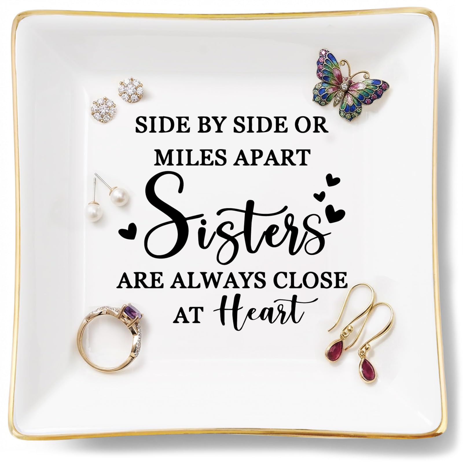 Best Sister Jewellery Dish – Sisters Birthday Gifts Trinket Dish Key Bowl, a Present for Sister in Law and Small Gifts for Women Keepsake