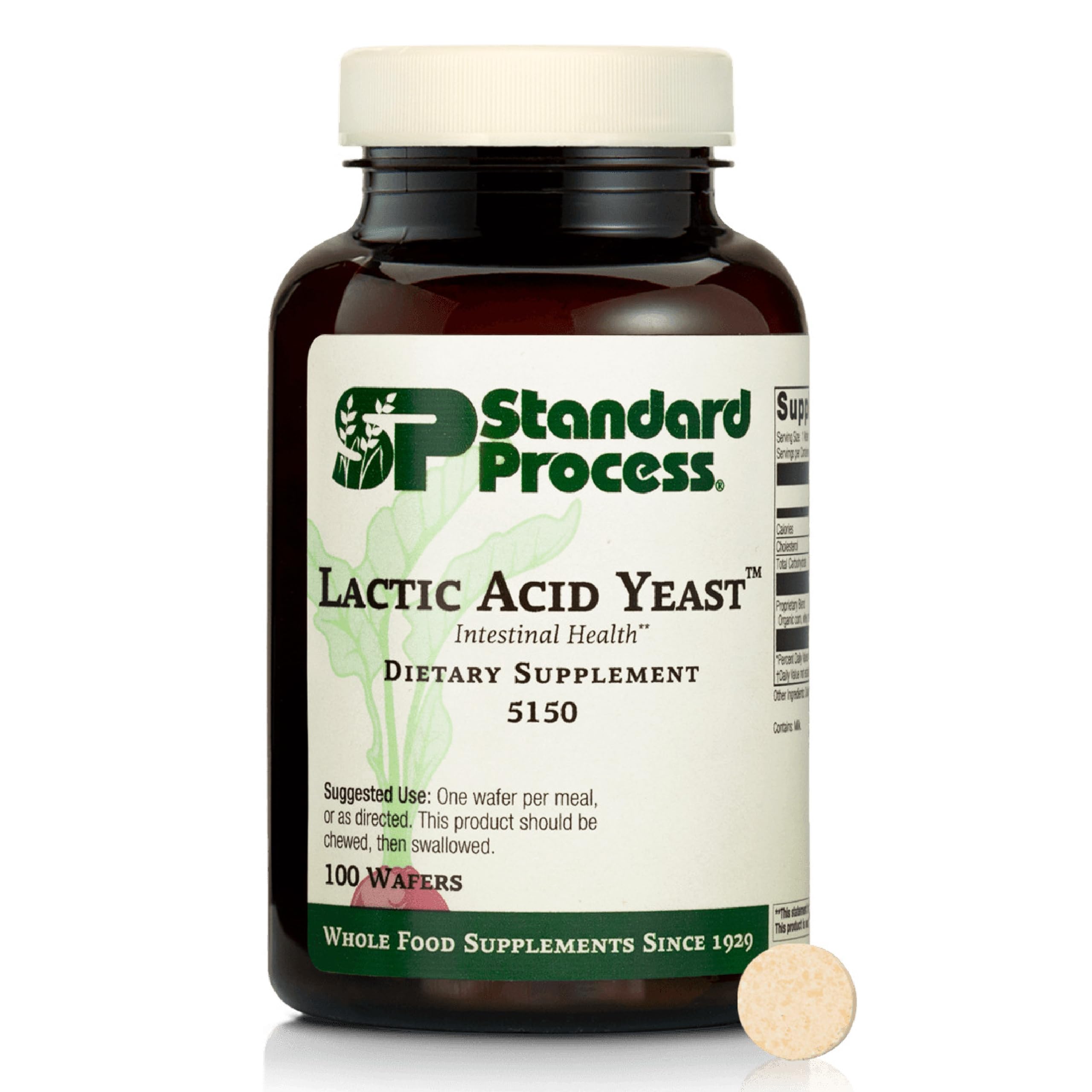 Standard Process Lactic Acid Yeast, Digestive & Gut Health, 100 Wafers