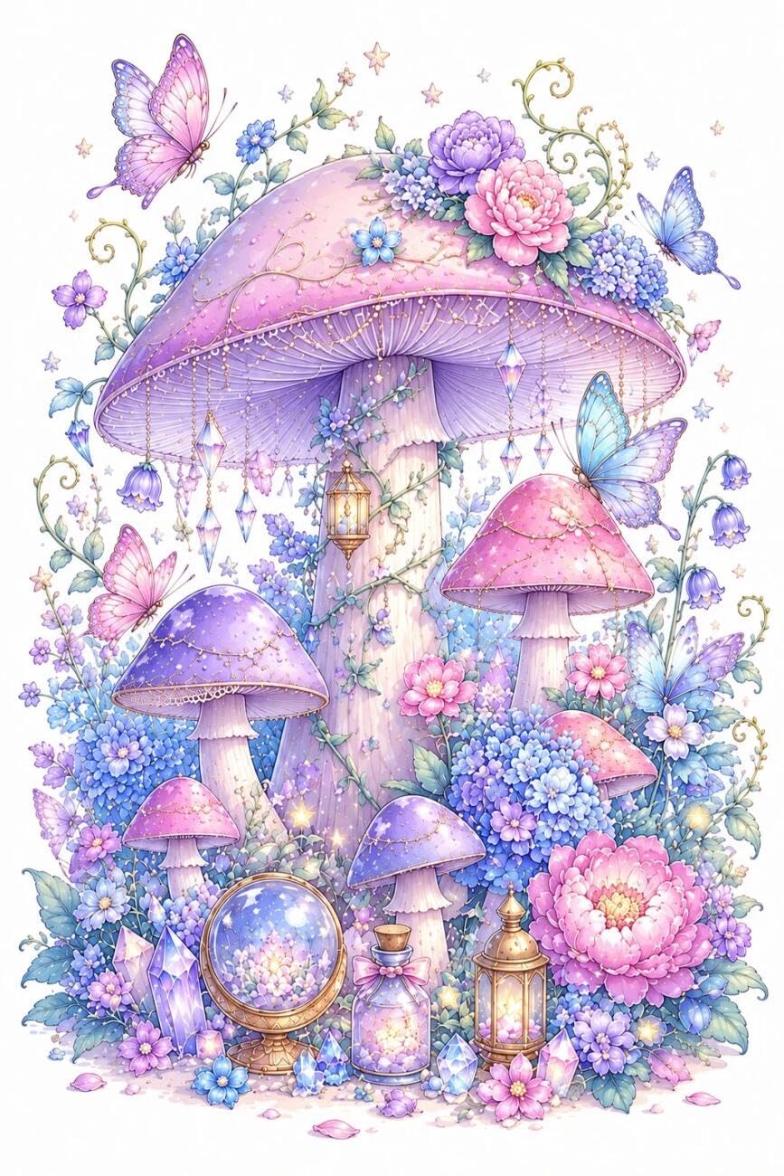 Rqwybcaxn Bead Cross Stitch Kits Mushrooms and Flowers 40x50cm