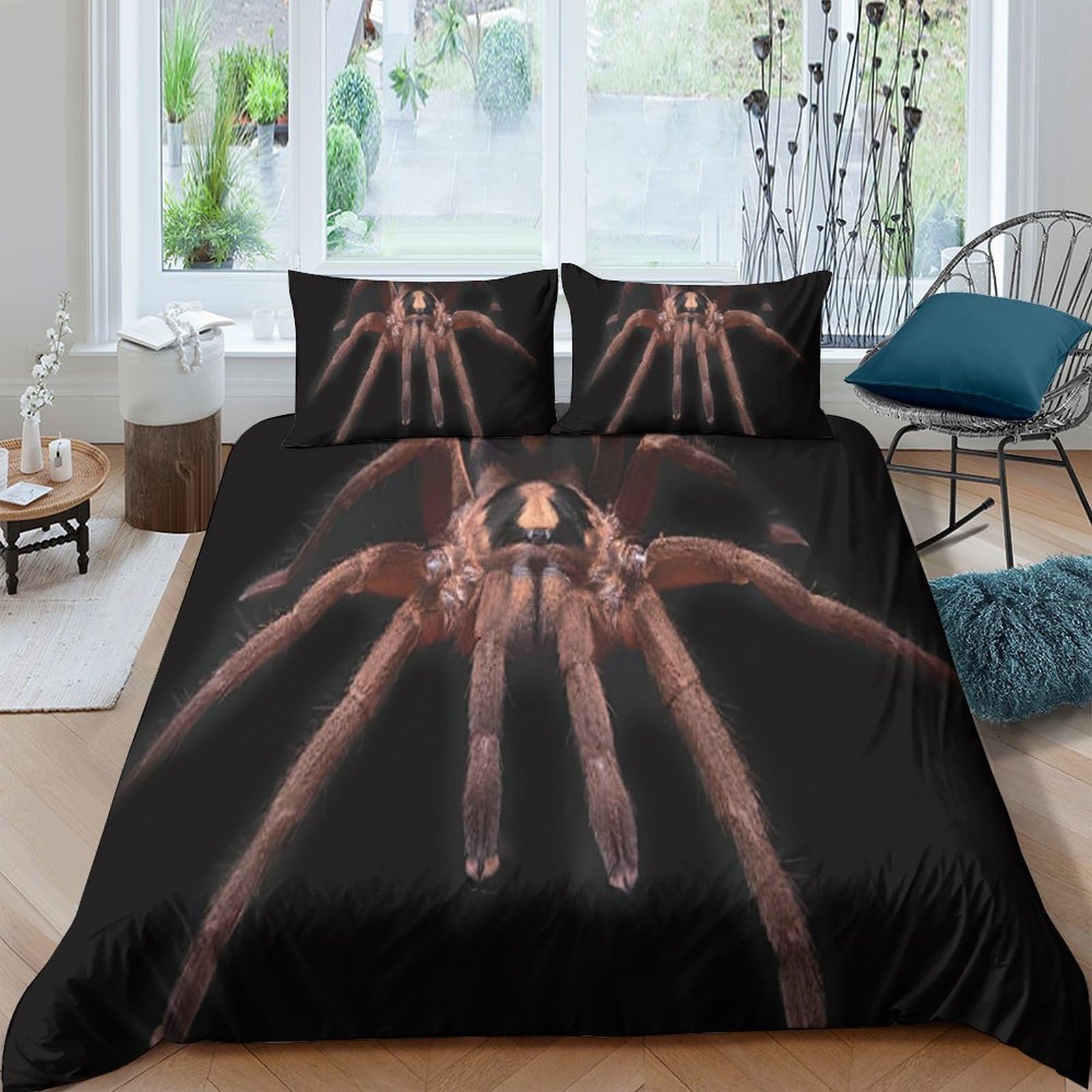 Ctjqhvkz Style-5 3D Printed Tarantula Spider Fitted Sheet Microfiber Soft Black Bed Cover For Bedroom Dorm Mattress Protection Decor Single（135X200cm）