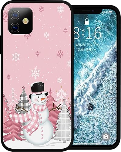 Miniatura 1 de Funda de teléfono de Navidad para iPhone 14 Pro Max, funda de goma de gel de silicona rosa con árbol de Navidad, muñeco de nieve, protección de
