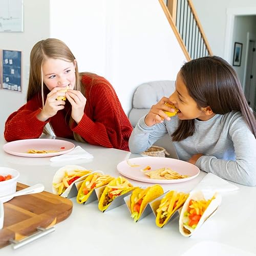 Miniatura 5 de Juego de 2 soportes metálicos para tacos  Bandejas de tacos de acero inoxidable  Apto para lavavajillas, horno y parrilla  Ideal para sándwiches y