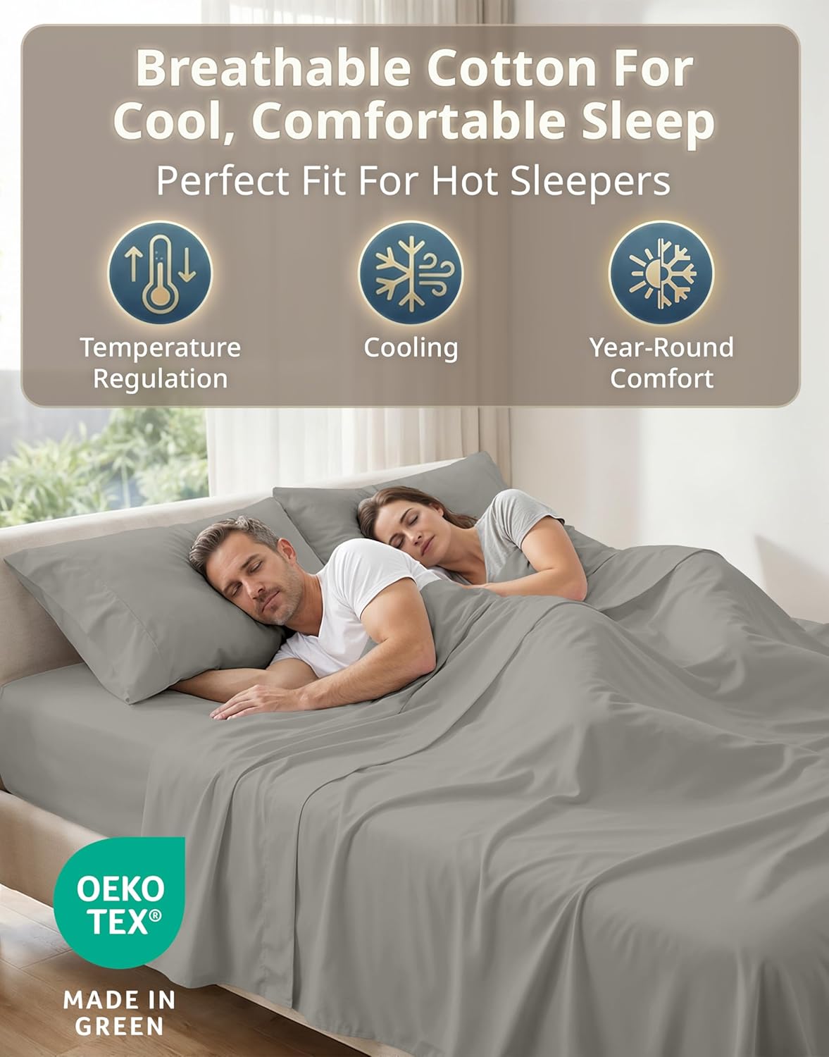 LANE LINEN Queen Size Sheet Set – 600 Thread Count Natural 100% Cotton Breathable Sheets, Durable Bedding for Daily Use, Fade Resistant, Snug Fit 15" Deep Pocket Fitted Sheet – Silver
