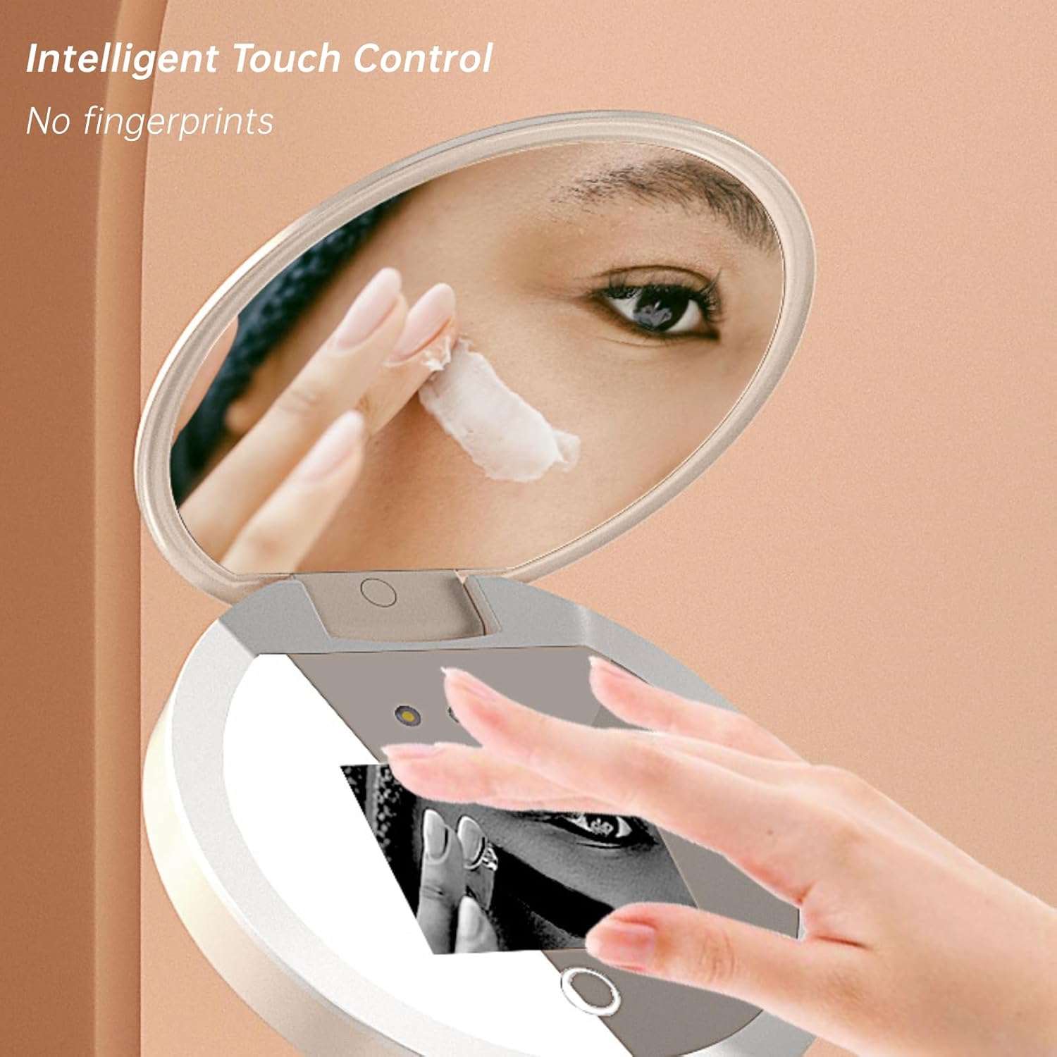 EBTOOLS Mirror Sunscreen, 3.5in Smart Touchscreen Testing Camera Mirror with Adjustable Brightness, Pocket Size 2X Magnification Makeup Mirror for Travel