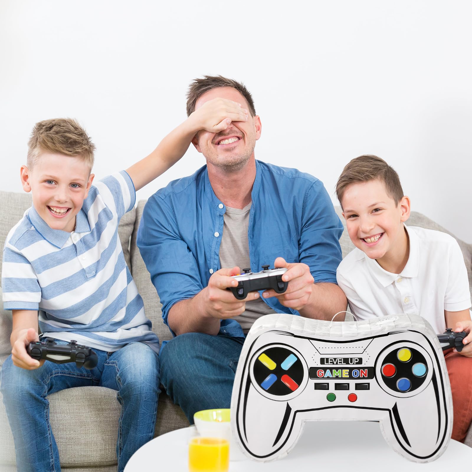 Giocattolo di Pignatta per Bambini Pignatta a Forma di Controller di Videogiochi Kit di Pignatta Joystick con Benda e Bastone Pentolaccia per Festa di Compleanno Carnevale (Bianco)