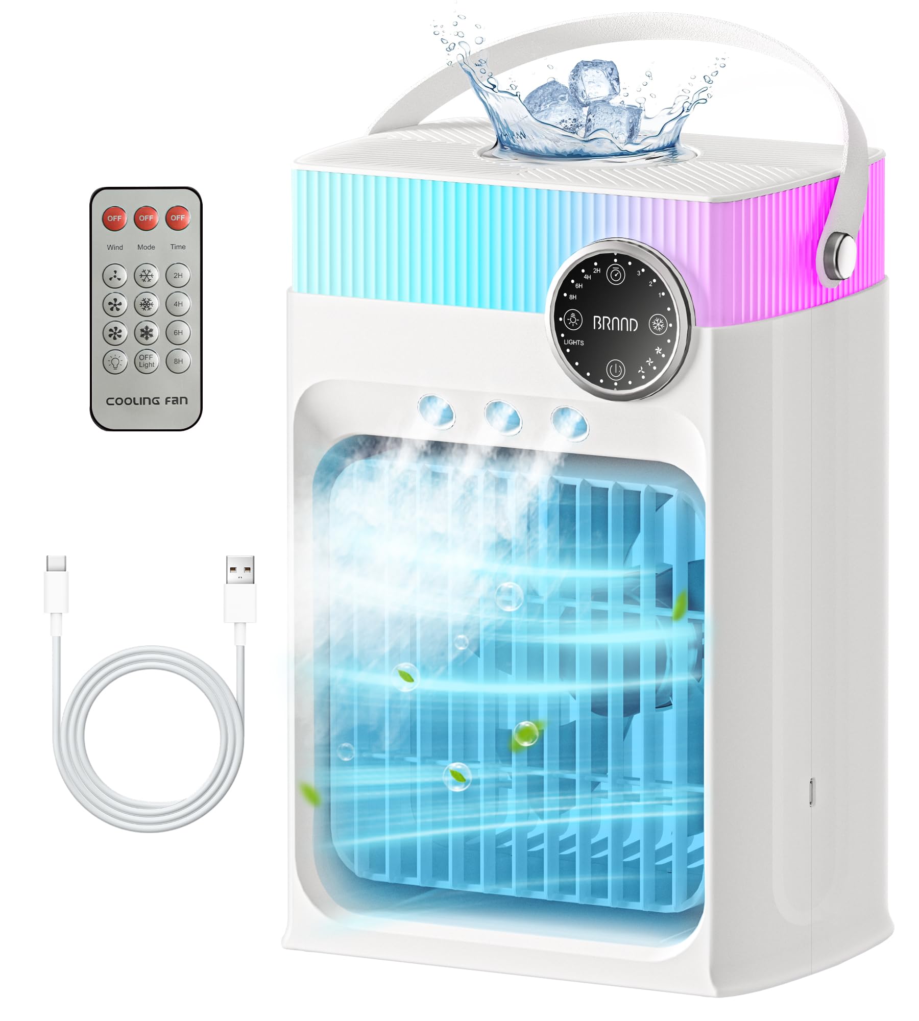 Photo 1 of Portable Air Conditioners, Mini Portable AC Unit for Bedroom, 1200ML Small Cooling Fan with Remote, 3 Mist, 3 Speed, 8 Light, 2-8H Timer Personal Cooler Fans for Office Camping Car Desk(White)