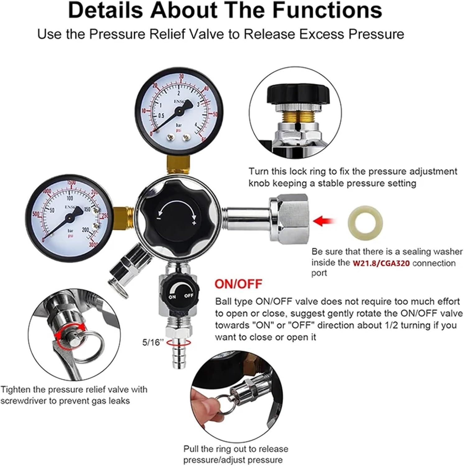 Beer Line W21.8/CGA320 CO2 Pressure Regulator Beer Gas Line Kit Ball Lock Carbonated Tubing for Homebrew Keg(W21.8)