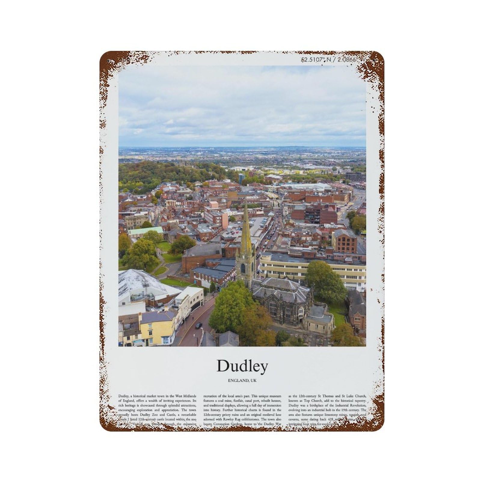 xiaoxiaoshen Dudley England UK City Scenery Wall Decor Art Metal Tin Poster Modern Home Decor Art Home Bar Shop Decorations Vintage Sign 40x30cm