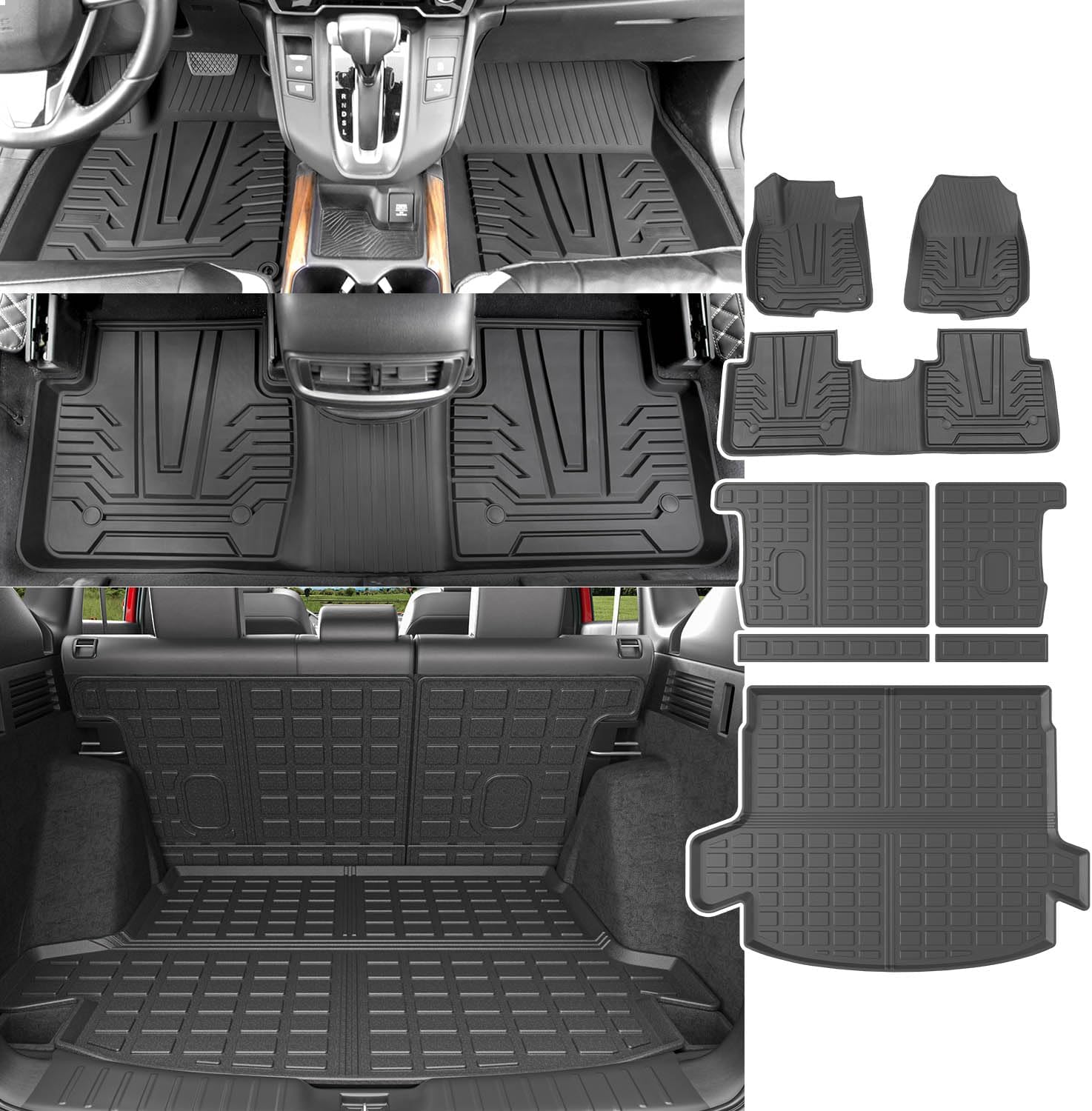 powoq Hybrid Floor Mat Compatible with 2017-2022 Honda CRV Cargo Mat Backrest Liner Trunk Mat Replacement for 2017-2022 Honda CRV Accessories (Fit 17-22 Hybrid Model, Trunk+Backrest+Floor Mat) Trunk+Backrest+Floor Mat Compatible with 2017-2022 Hybrid CRV