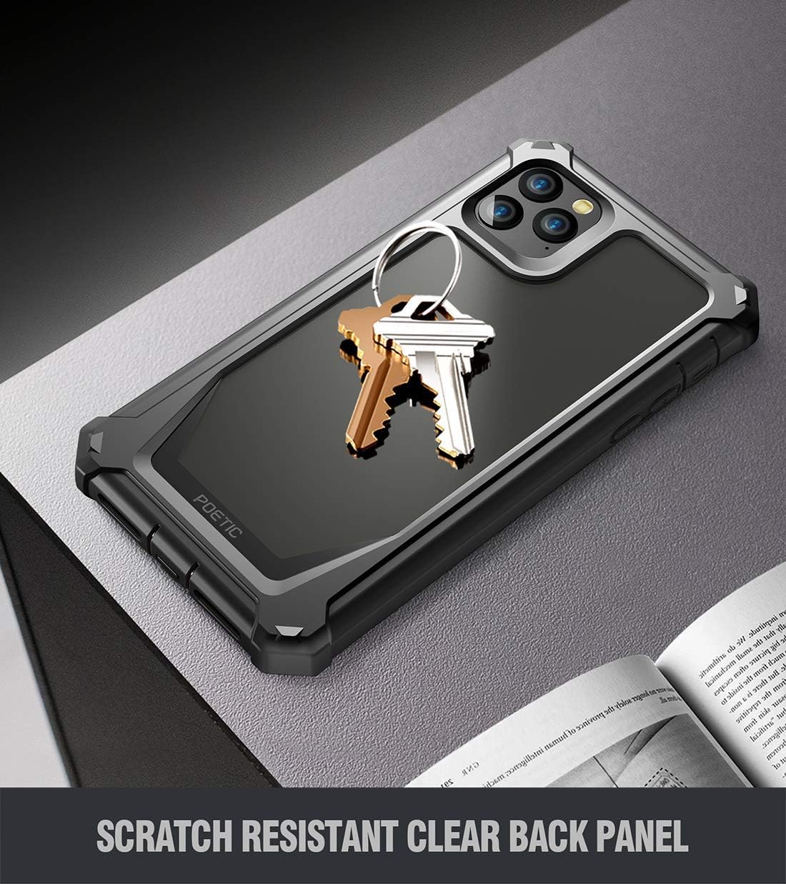 Poetic iPhone 11 Pro Max Case, Full-Body Hybrid Shockproof Ruggec Clear Bumper Cover, Built-in-Screen Protector, Guardian Series, Case for Apple iPhone 11 Pro Max (2019) 6.5 Inch, Black/Clear