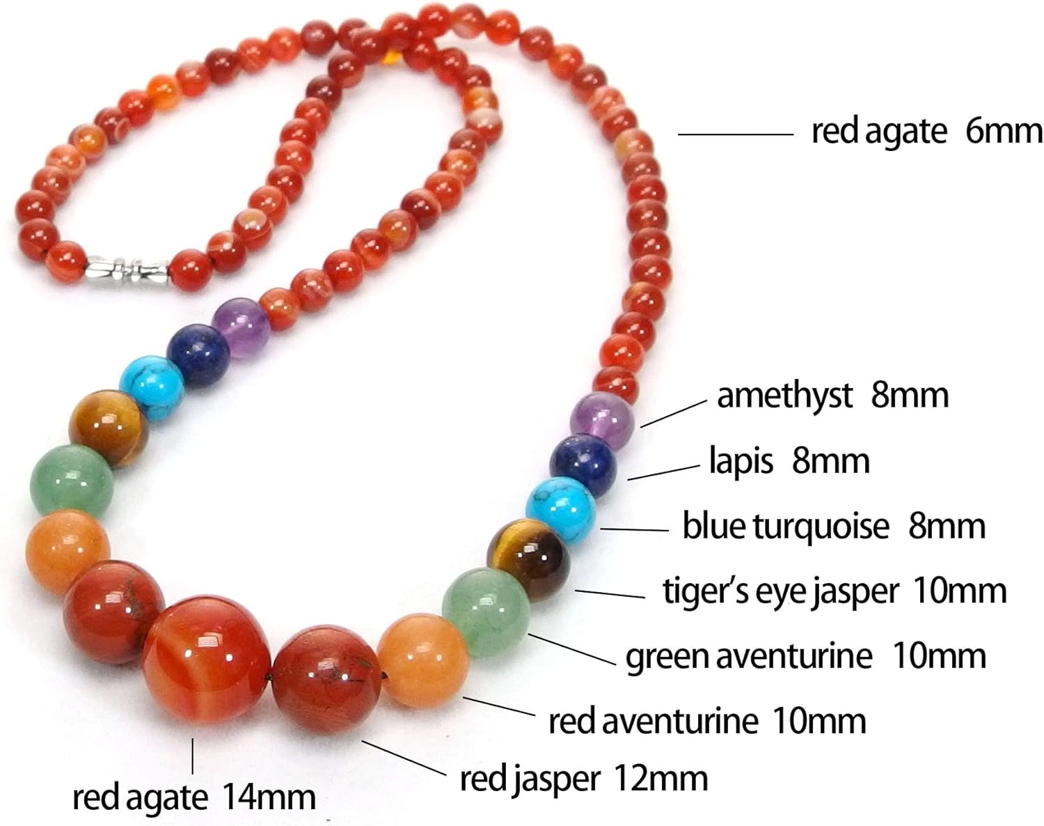 7 Chakra Red Agate Necklace and 7 Pairs Earrings Sets Natural Stone Necklace Stone Earrings Healing Crystal Jewelry Gift for Women Mom
