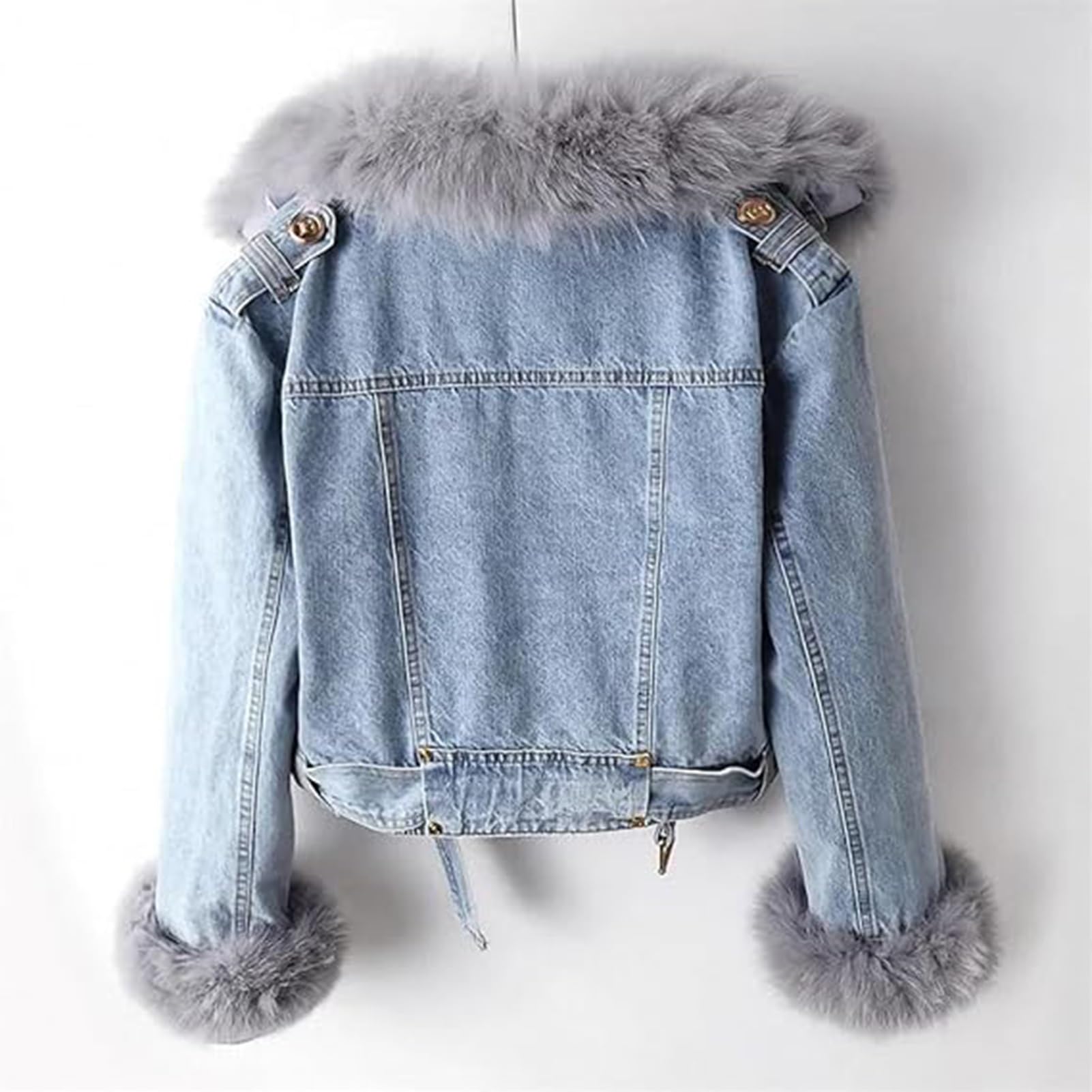 Chaqueta Vaquera con Piel para Mujer, Chaqueta de Invierno Tallas Grandes Forrada Chaqueta de Piel, Vaqueros Abrigo Vaquero Acolchado Chaquetas de Invierno, Chaquetas Vaqueras Cálidas de Invierno