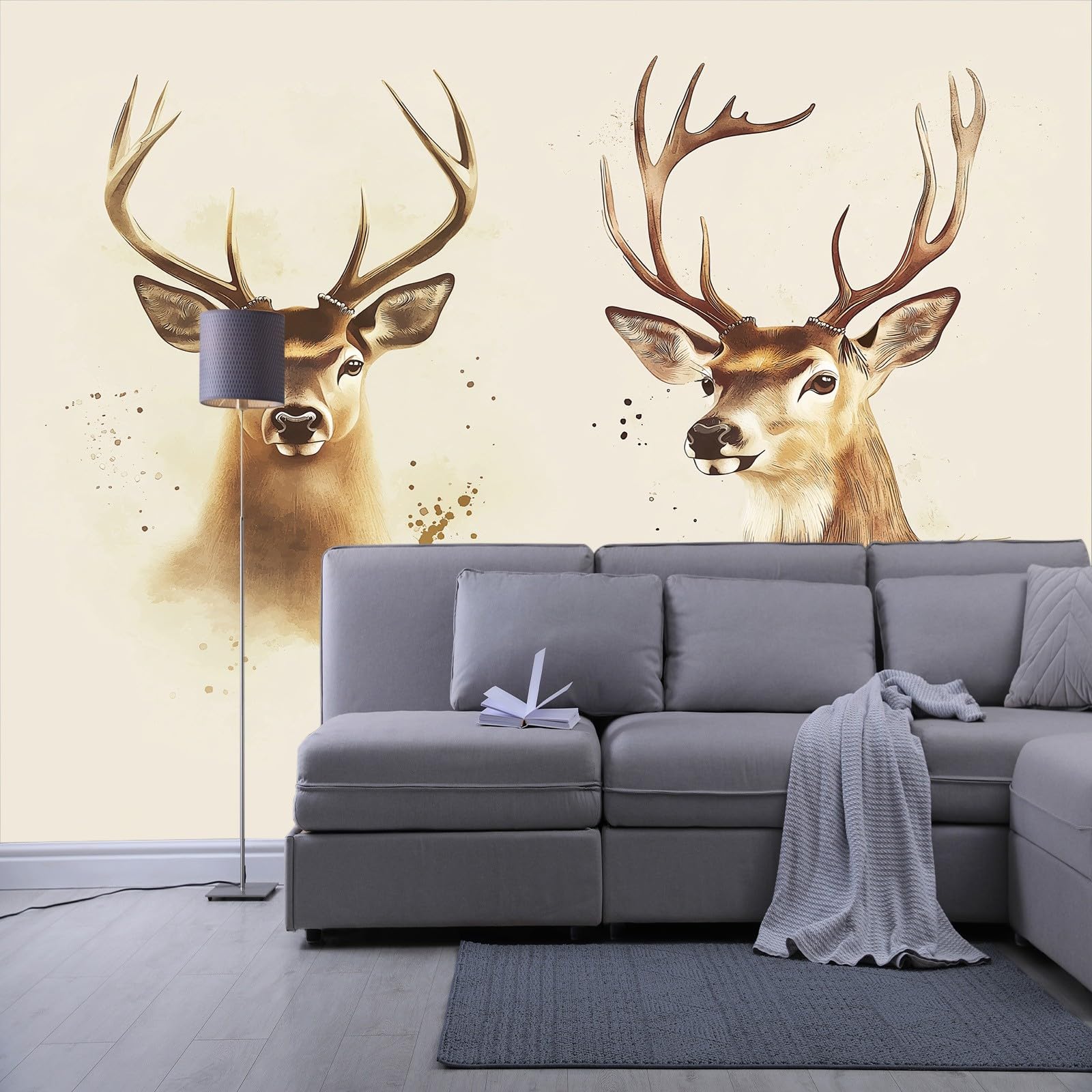 Photo Murale Cerf Animal de Bande Dessinée Papier Peint, pour Salon et Chambre Animaux de Bande Dessinée Murales, Fresque Home Decor 250 x 175 cm (L x H) Peinture Murale Fond d'écran d'affiche