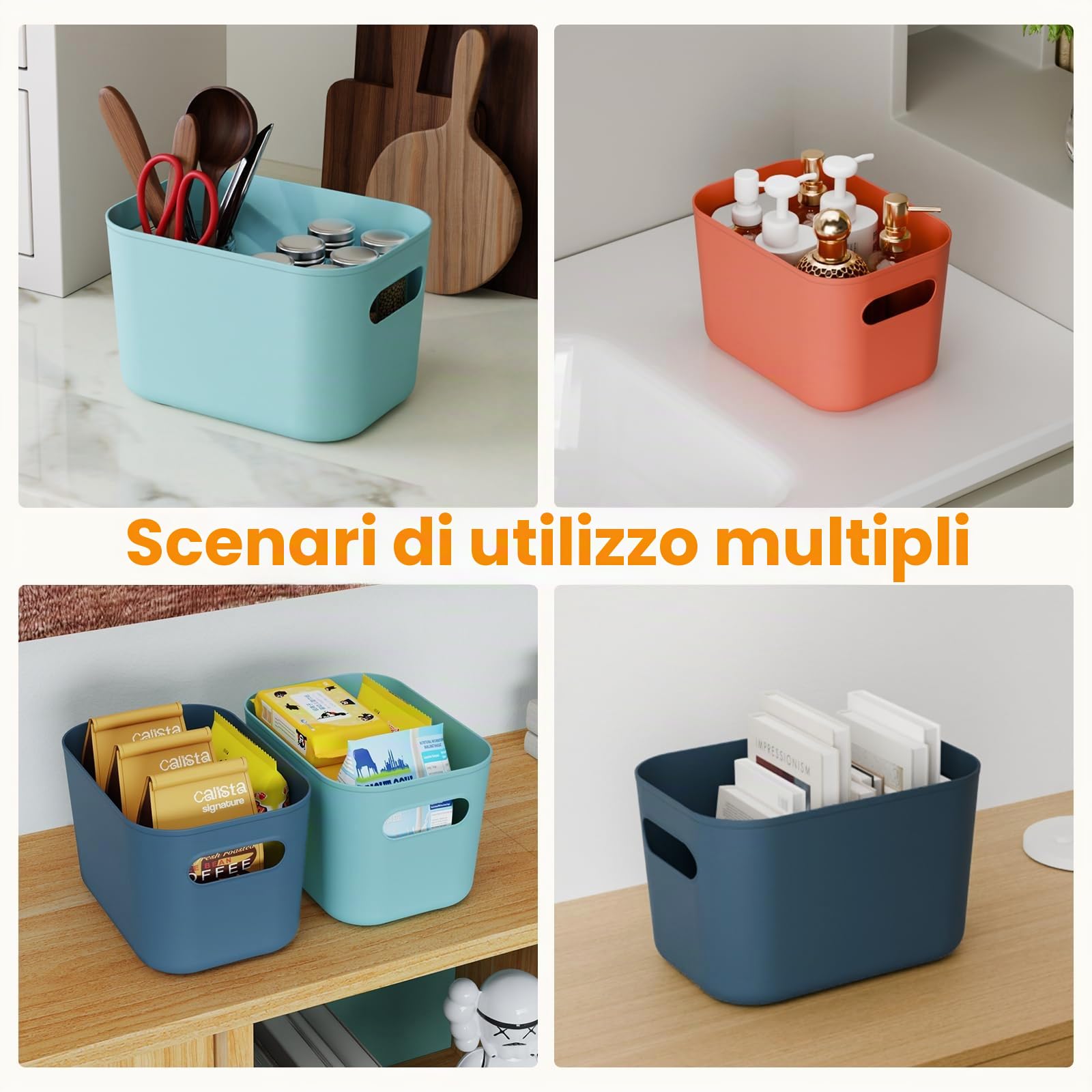 johgee Set di 6 contenitori con coperchio, in plastica, impilabili, per scaffali, cucina, camera da letto, armadio, bagno