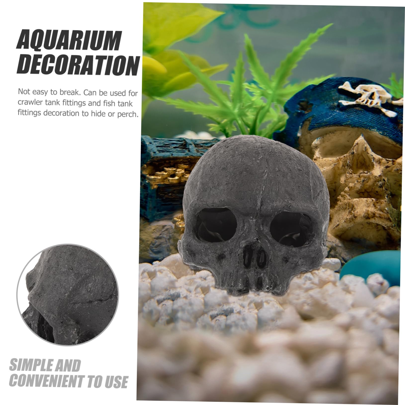 Toddmomy 5pezzi Decorazione Acquario Resina Forma di Teschio Ornamento per Pesci Rifugio per Rettili Design Realistico per Terrari e Acquari per Halloween